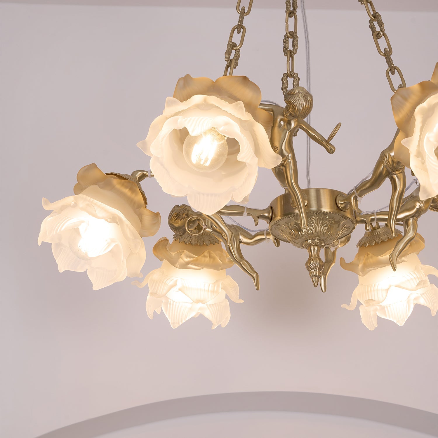 Lustra Chandelier Brass Suspension Floral Vintage - Letslighting