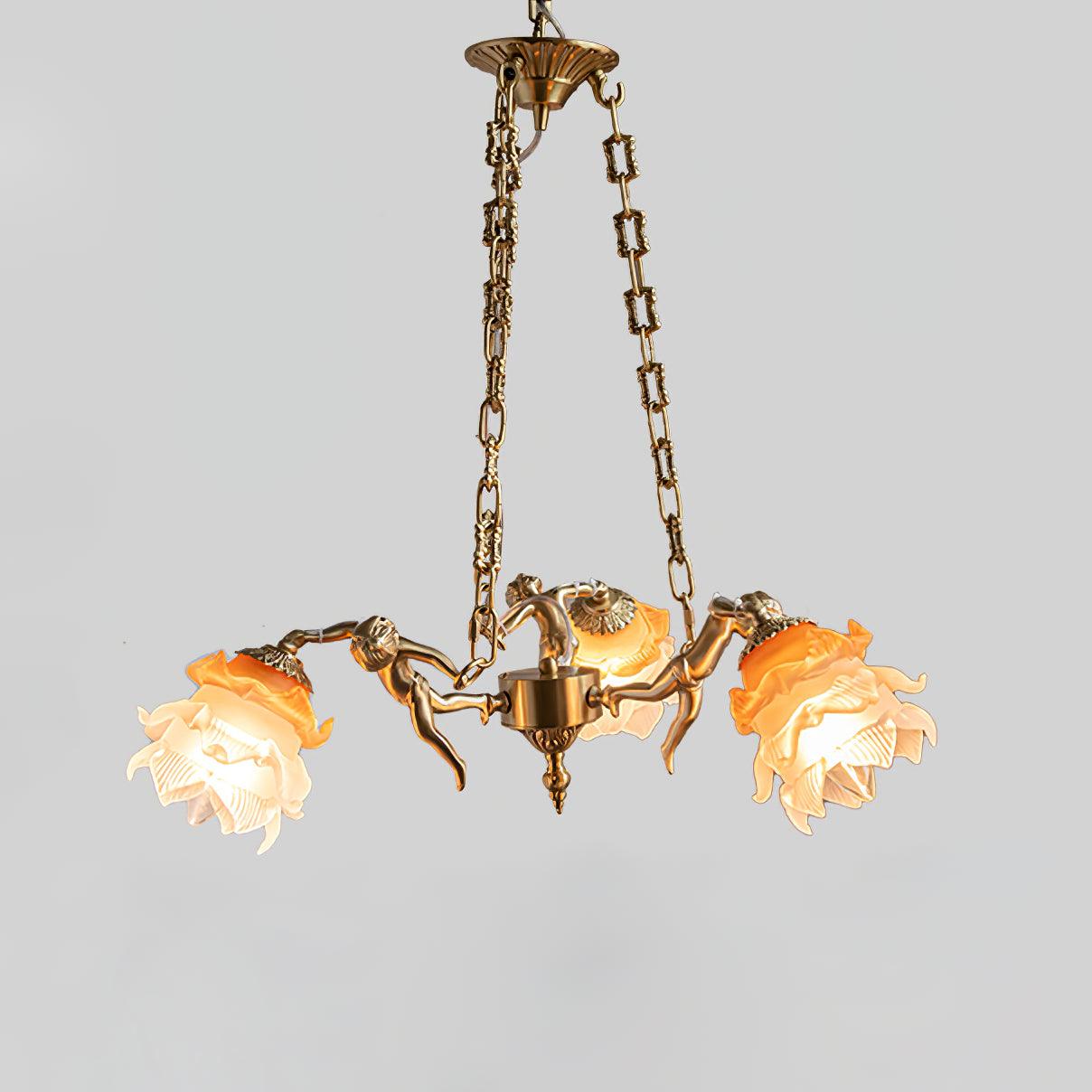 Lustra Chandelier Brass Suspension Floral Vintage - Letslighting