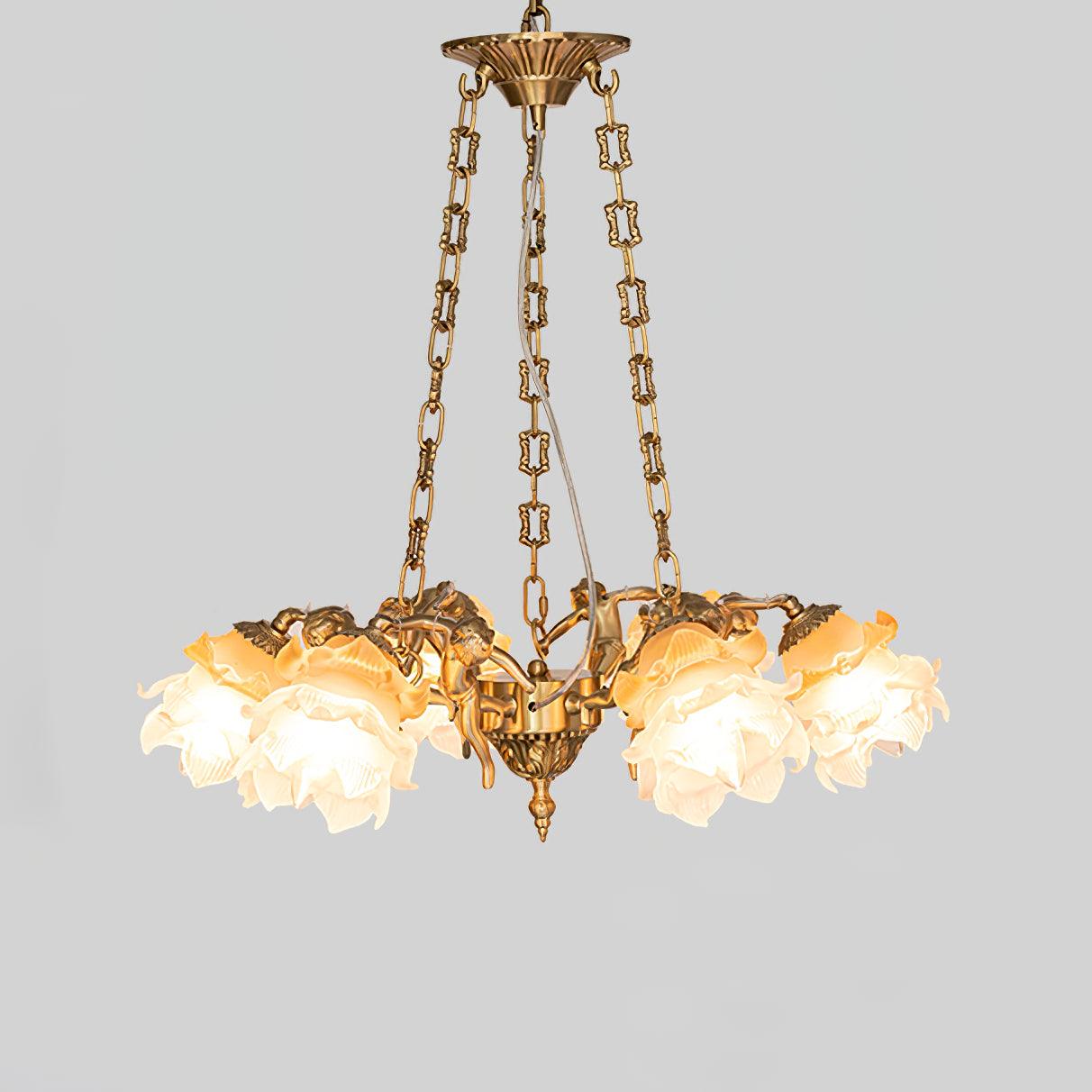 Lustra Chandelier Brass Suspension Floral Vintage - Letslighting