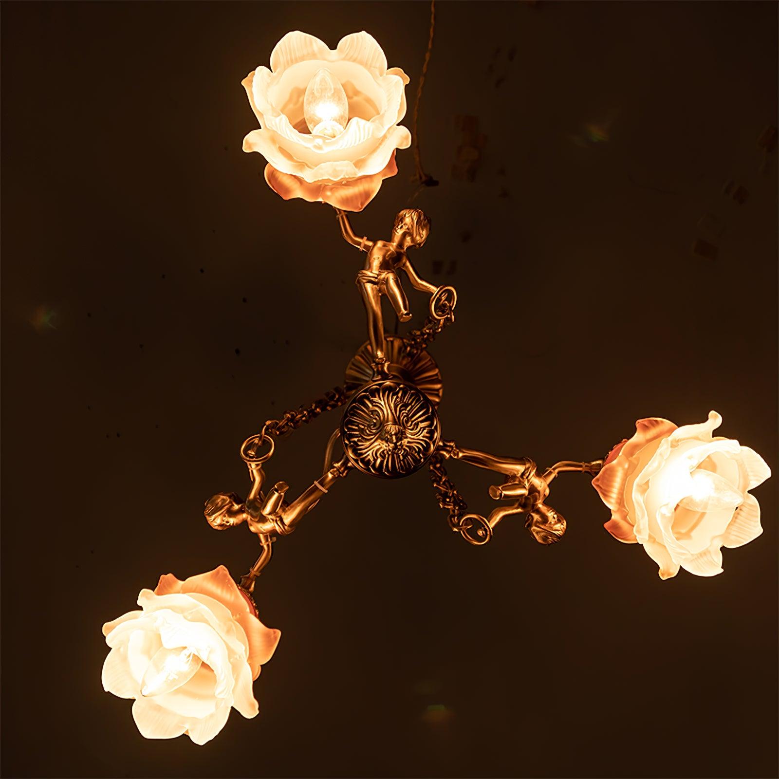 Lustra Chandelier Brass Suspension Floral Vintage - Letslighting
