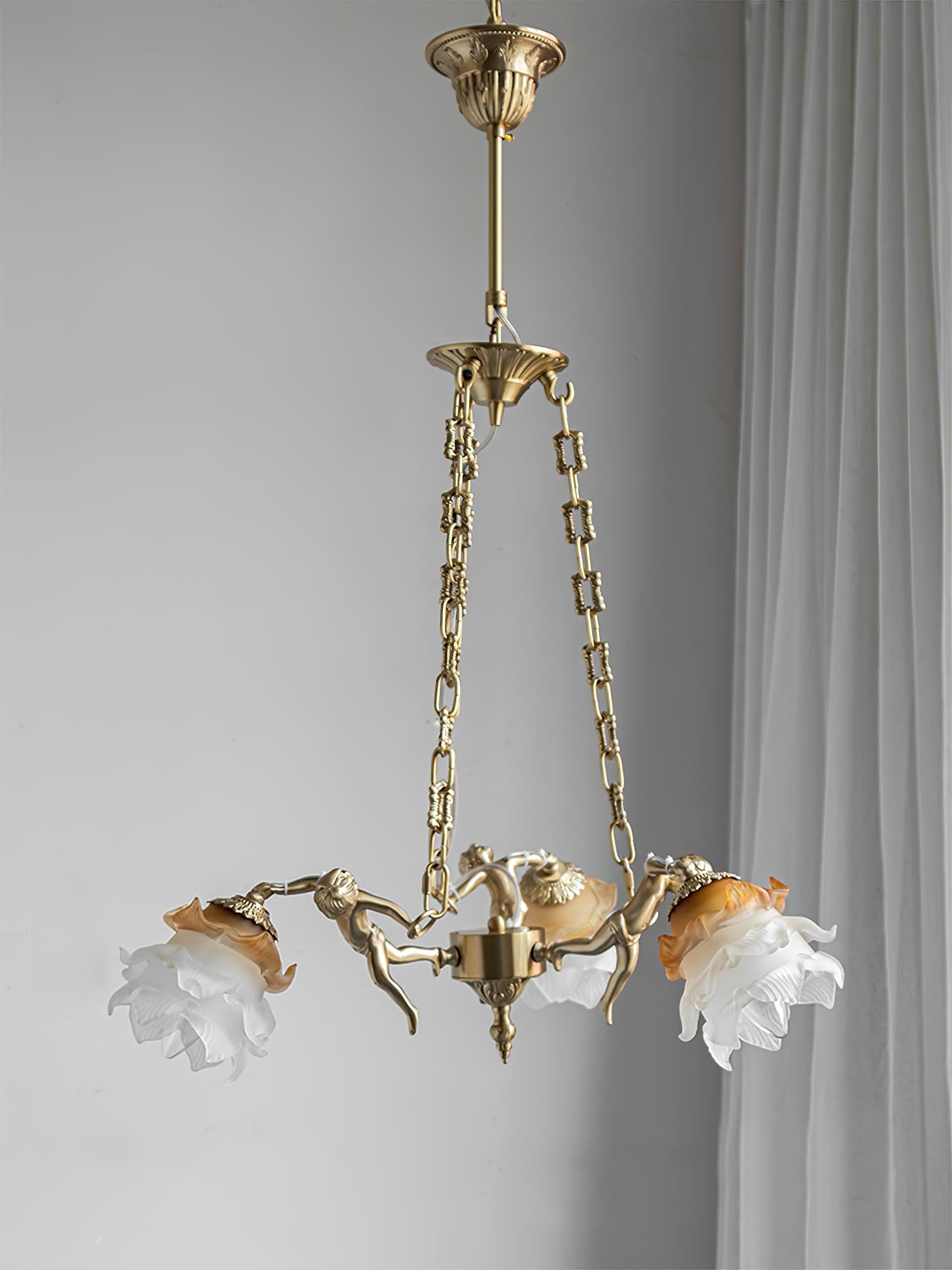 Lustra Chandelier Brass Suspension Floral Vintage - Letslighting