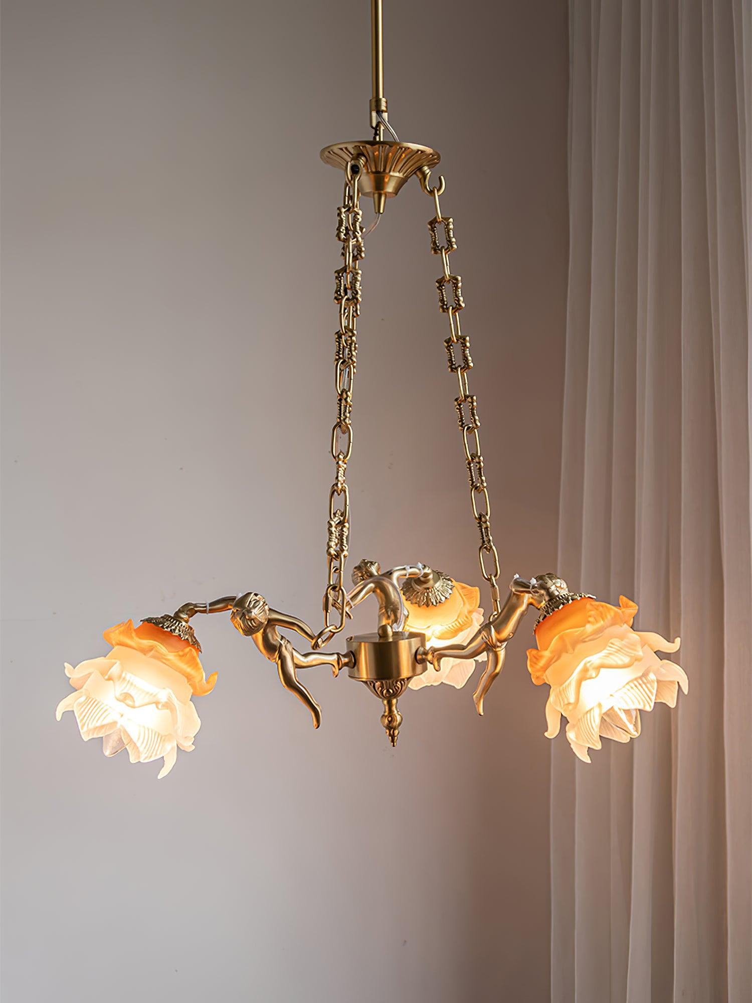 Lustra Chandelier Brass Suspension Floral Vintage - Letslighting