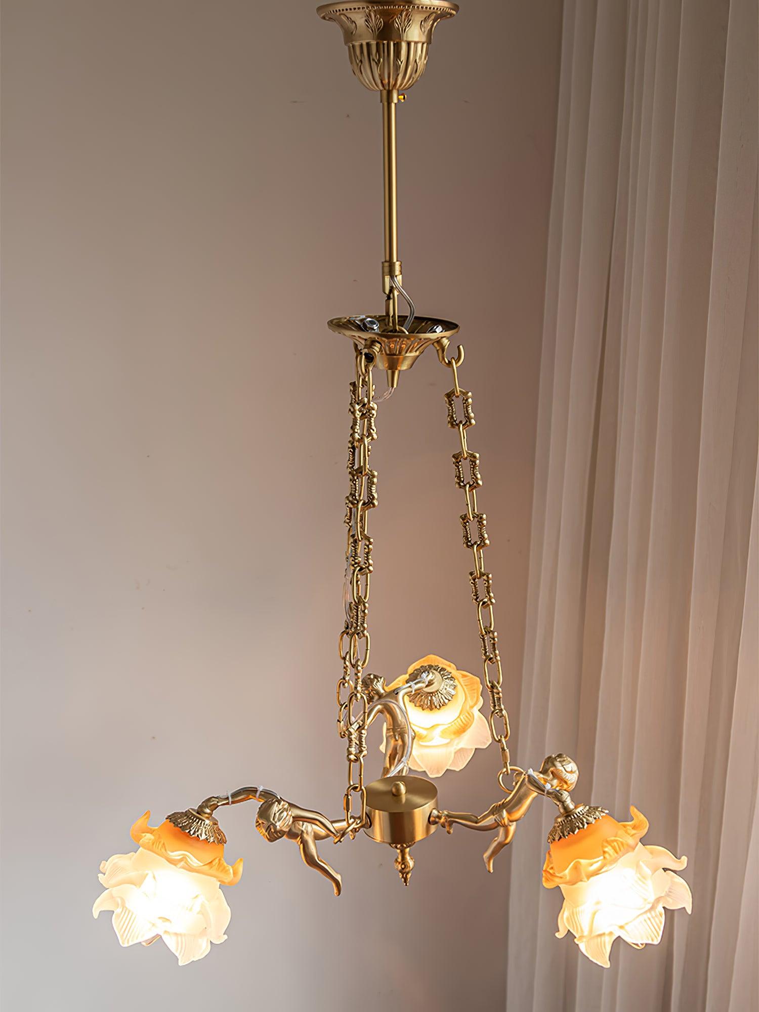 Lustra Chandelier Brass Suspension Floral Vintage - Letslighting