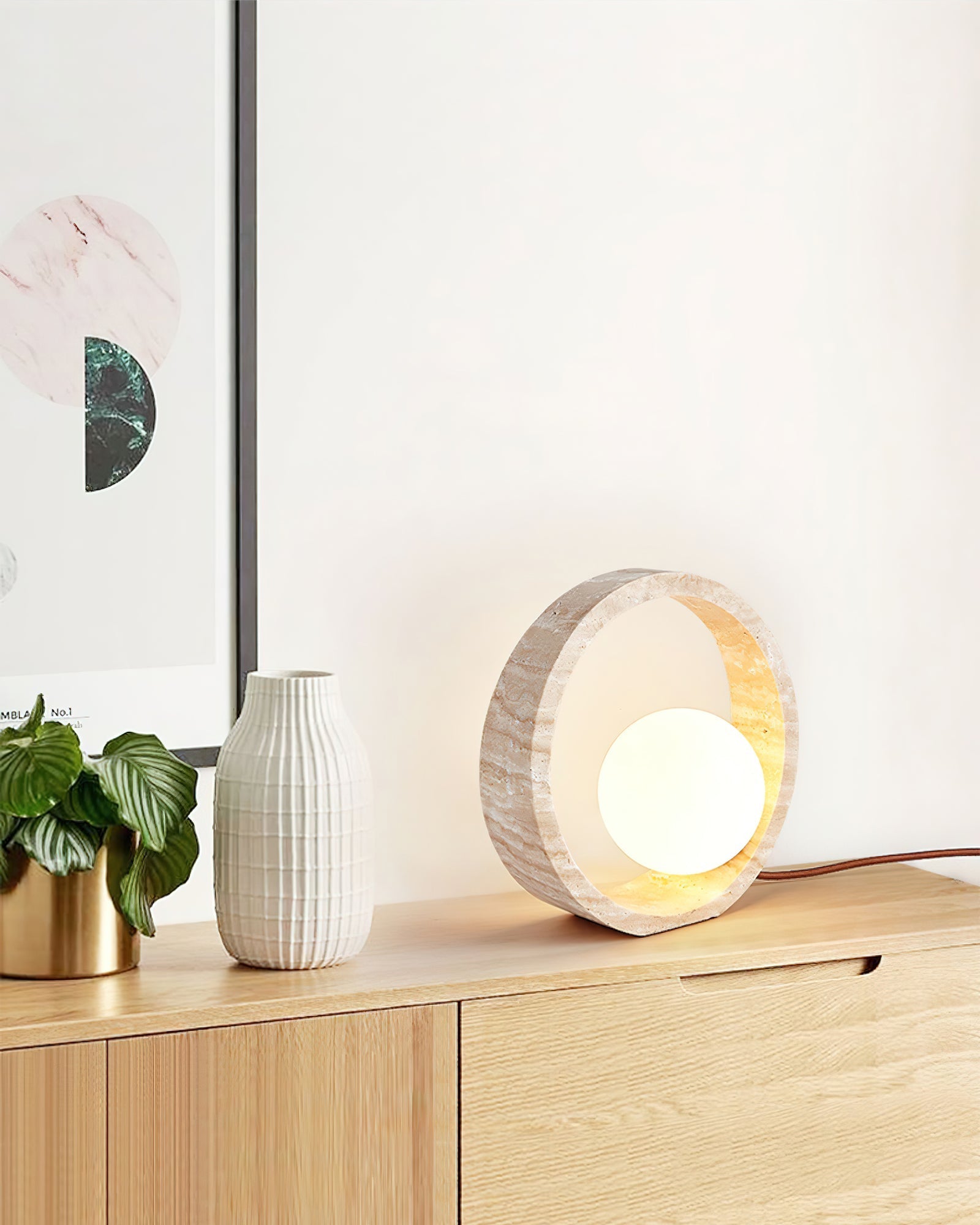 Orzore Circular Travertine Table Lamp - Letslighting