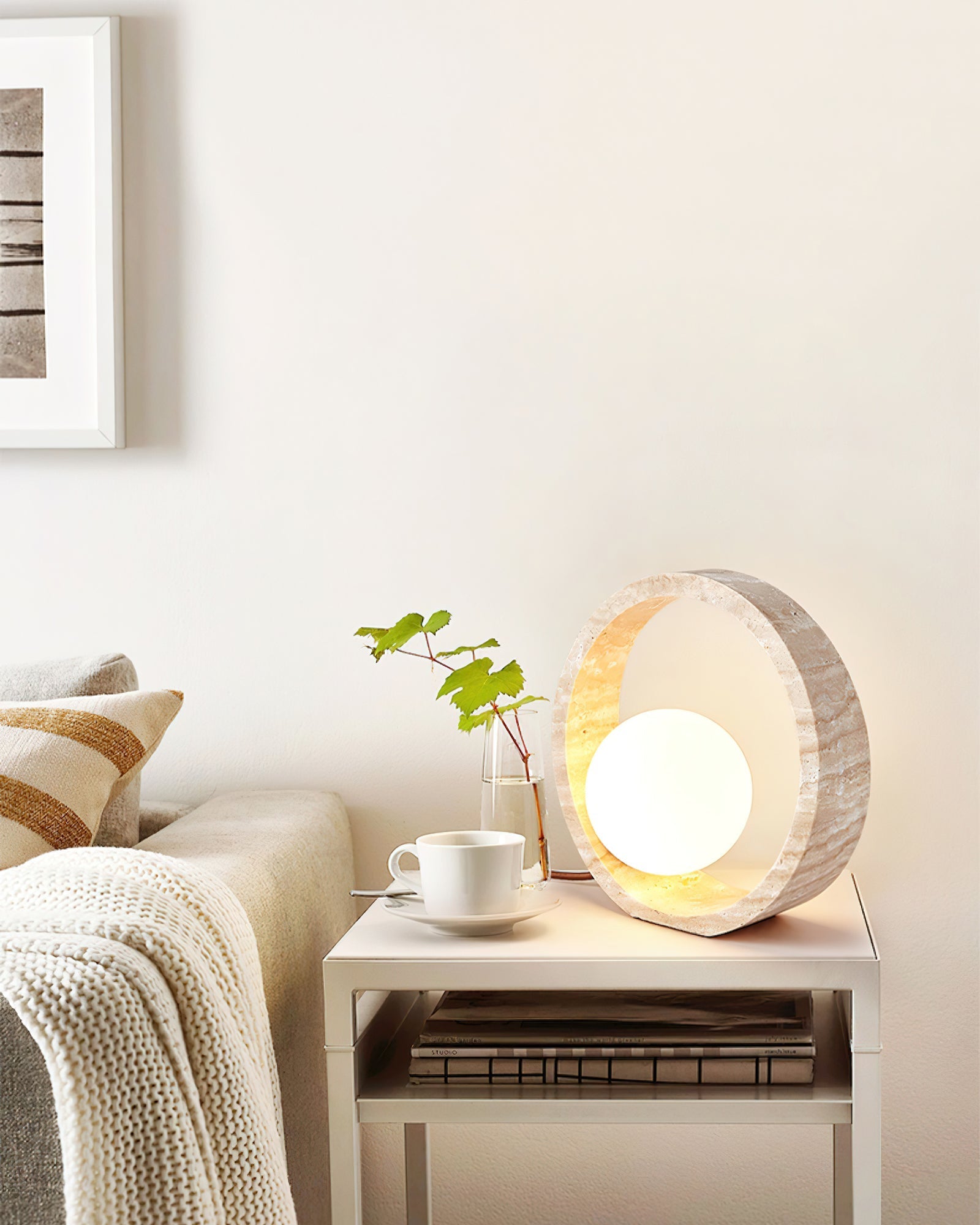 Orzore Circular Travertine Table Lamp - Letslighting