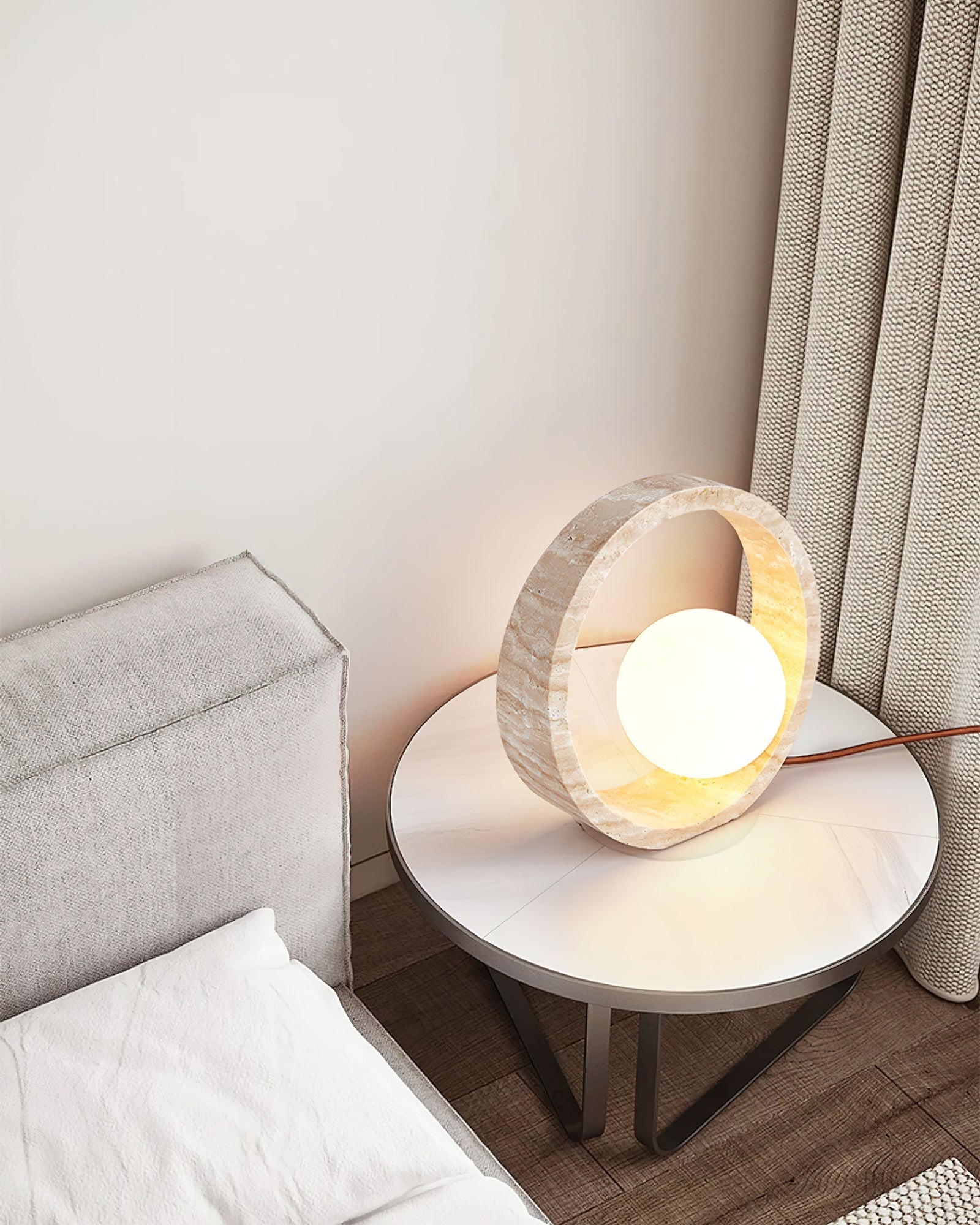 Orzore Circular Travertine Table Lamp - Letslighting