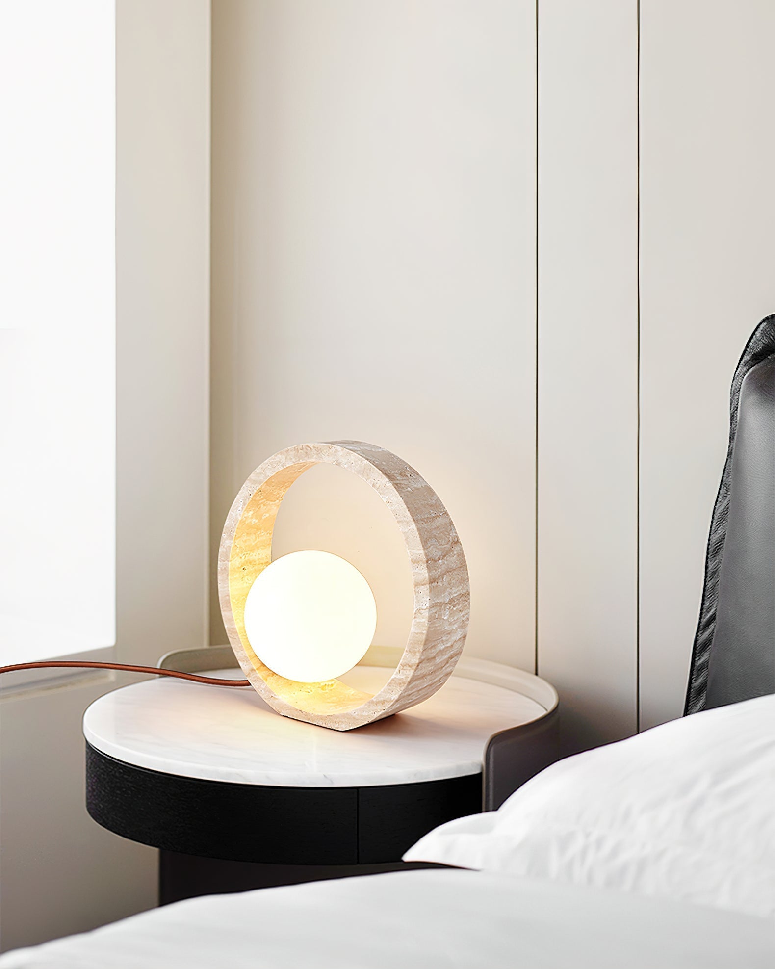 Orzore Circular Travertine Table Lamp - Letslighting