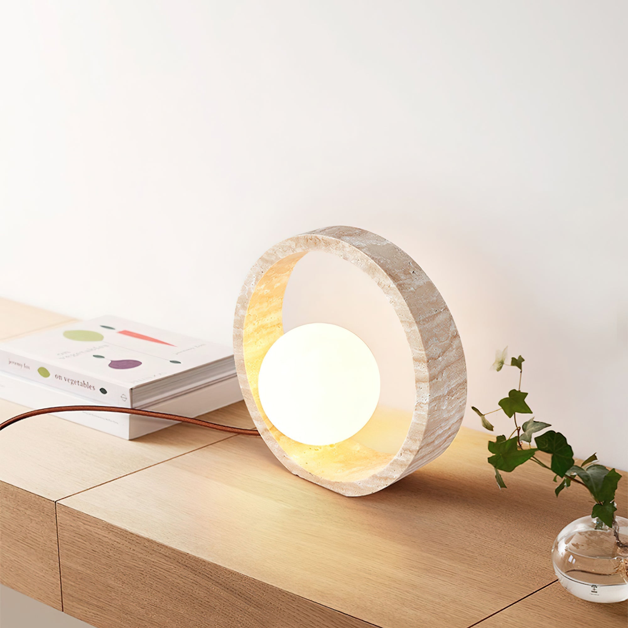 Orzore Circular Travertine Table Lamp - Letslighting