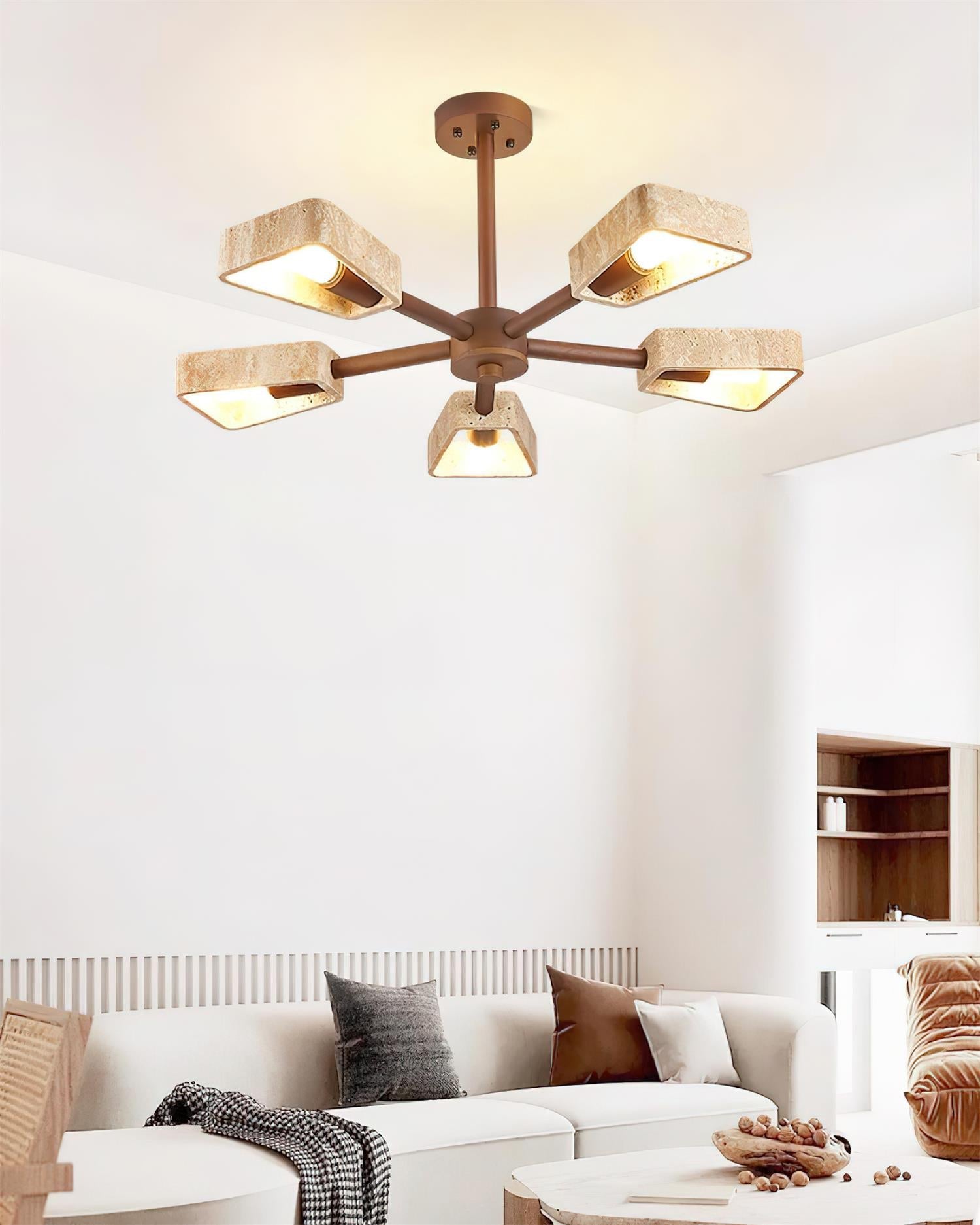 Feyno Travertine & Wood Ceiling Light - Letslighting