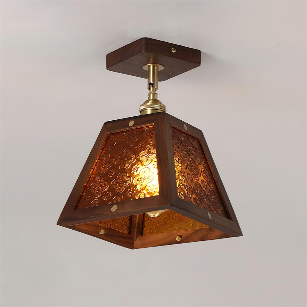 Radia Ceiling Lamp Wooden Frame Glass Panels Geometric - Letslighting