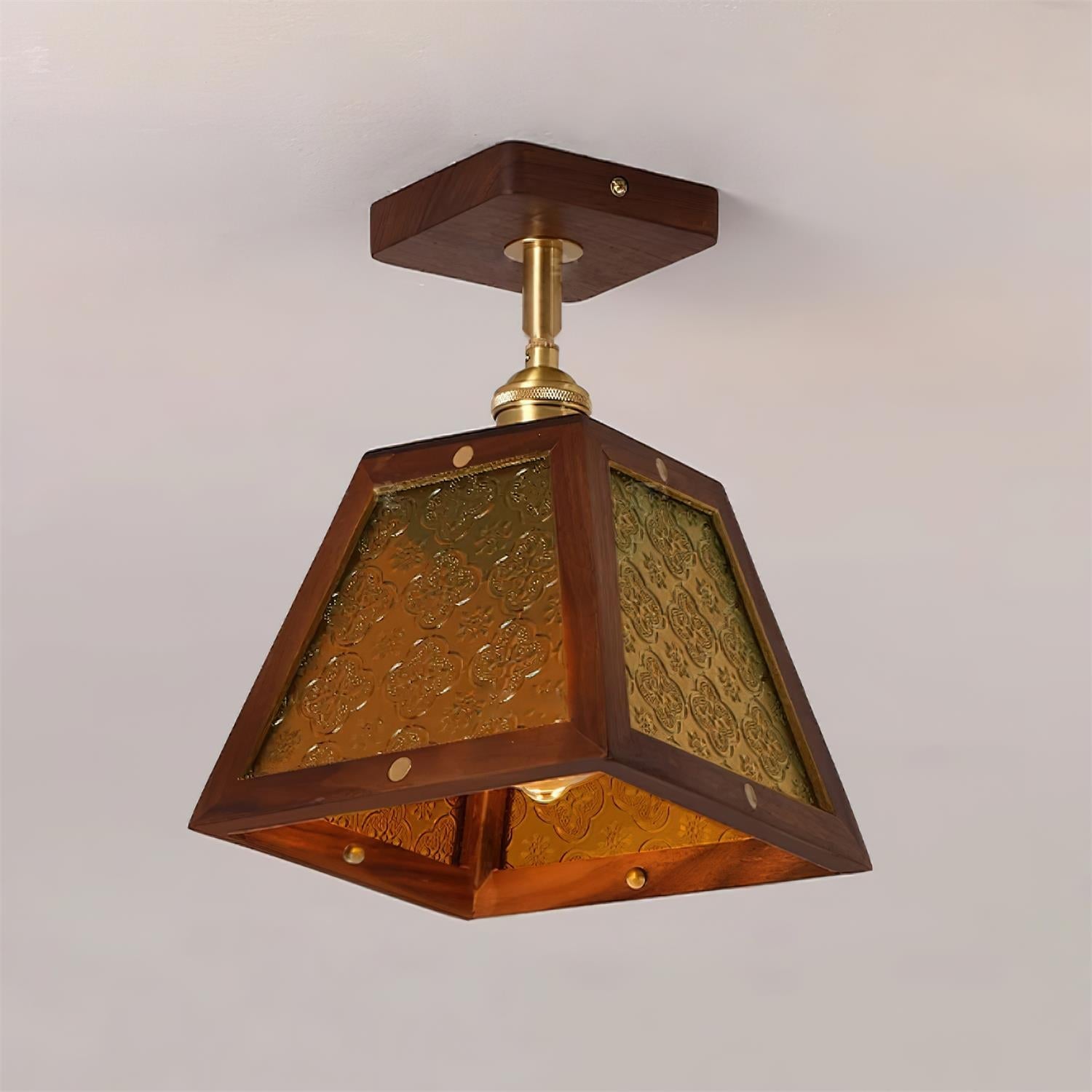 Radia Ceiling Light Wood Glass Vintage - Letslighting