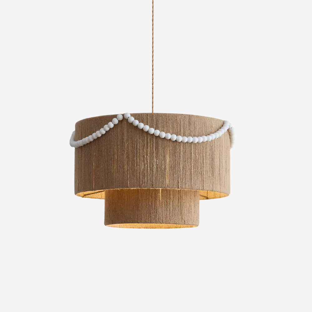 Raffine Pendant Lamp with Jute Drum & Beaded - Letslighting