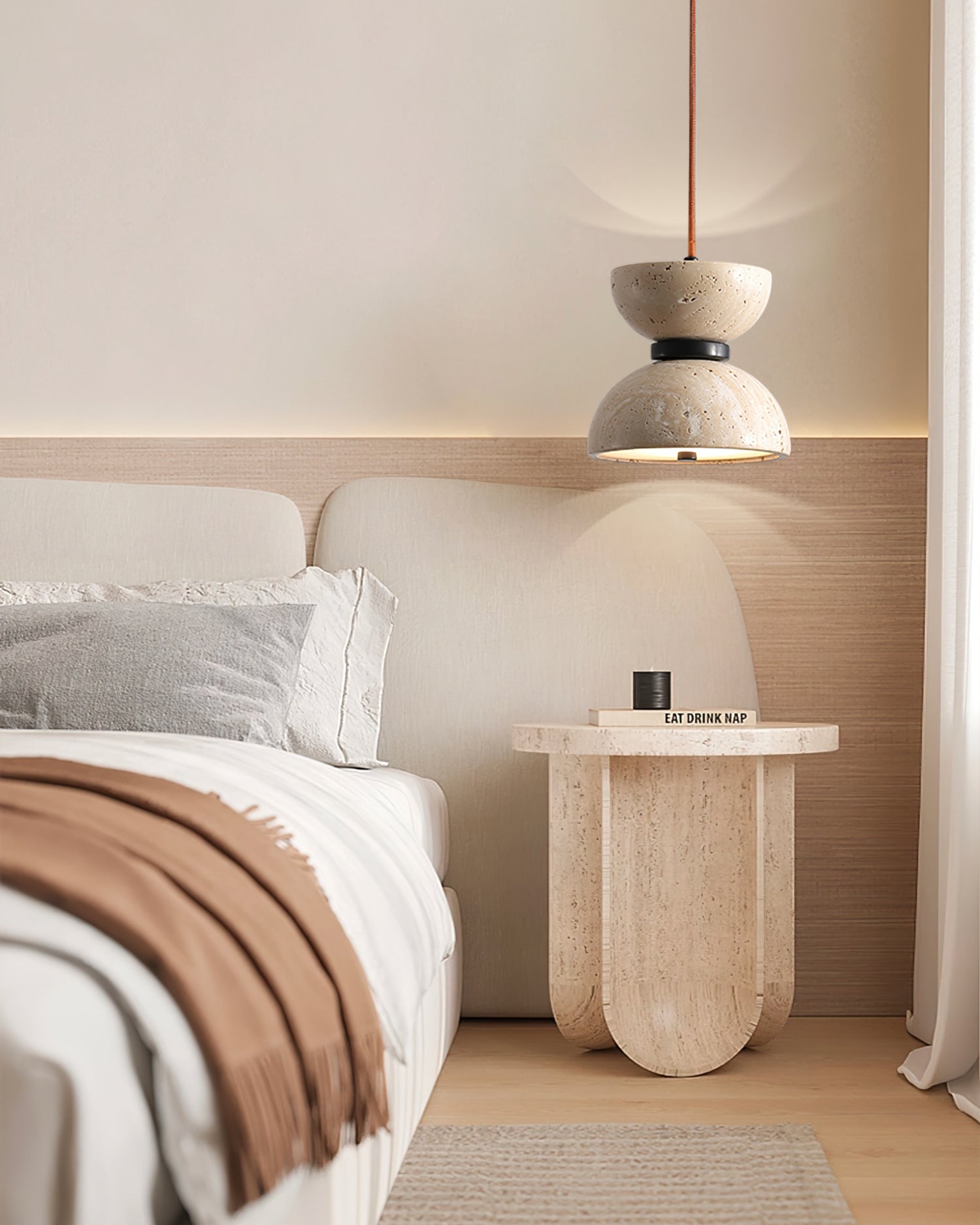 Vireo Modern Travertine & Wood Pendant Light