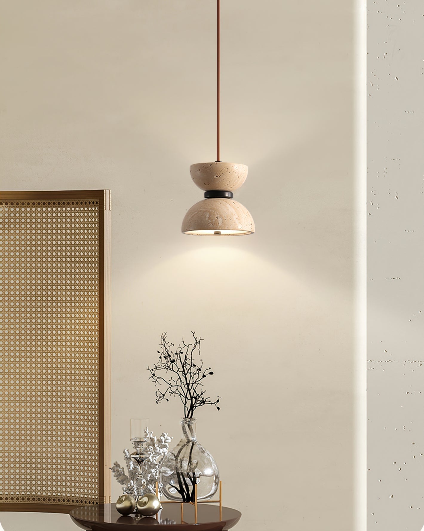 Vireo Modern Travertine & Wood Pendant Light