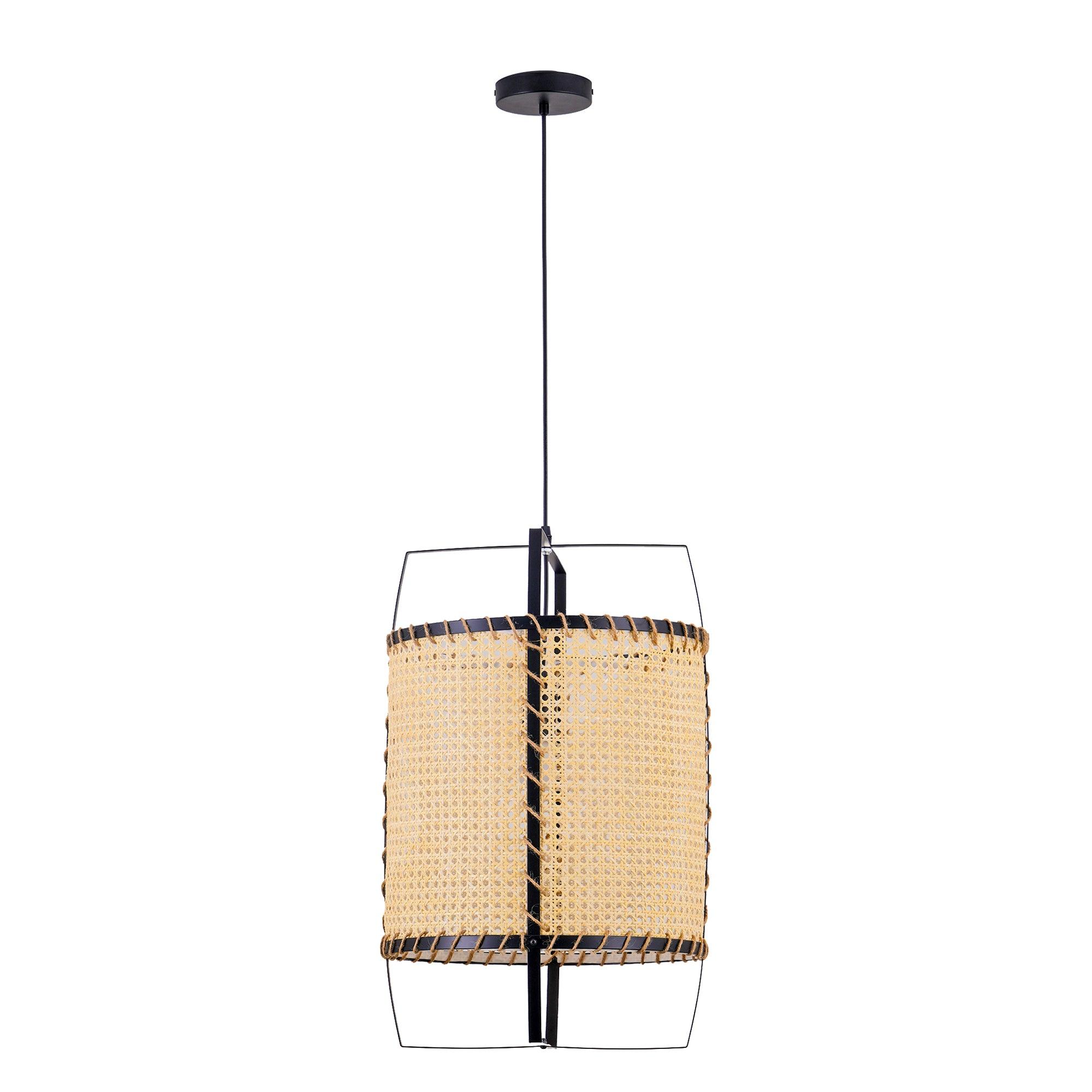 Solara Pendant Lamp Rattan Cane Frame Industrial - Letslighting