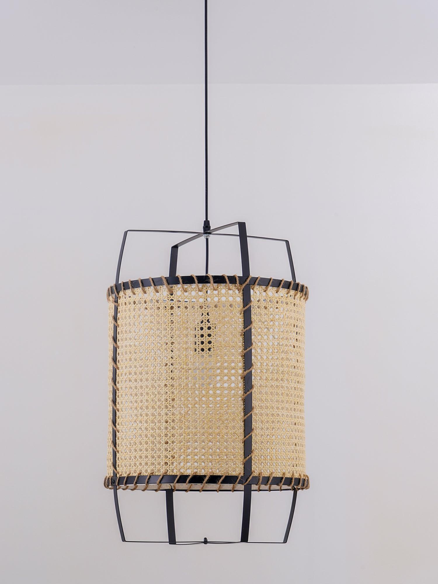 Solara Pendant Lamp Rattan Cane Frame Industrial - Letslighting