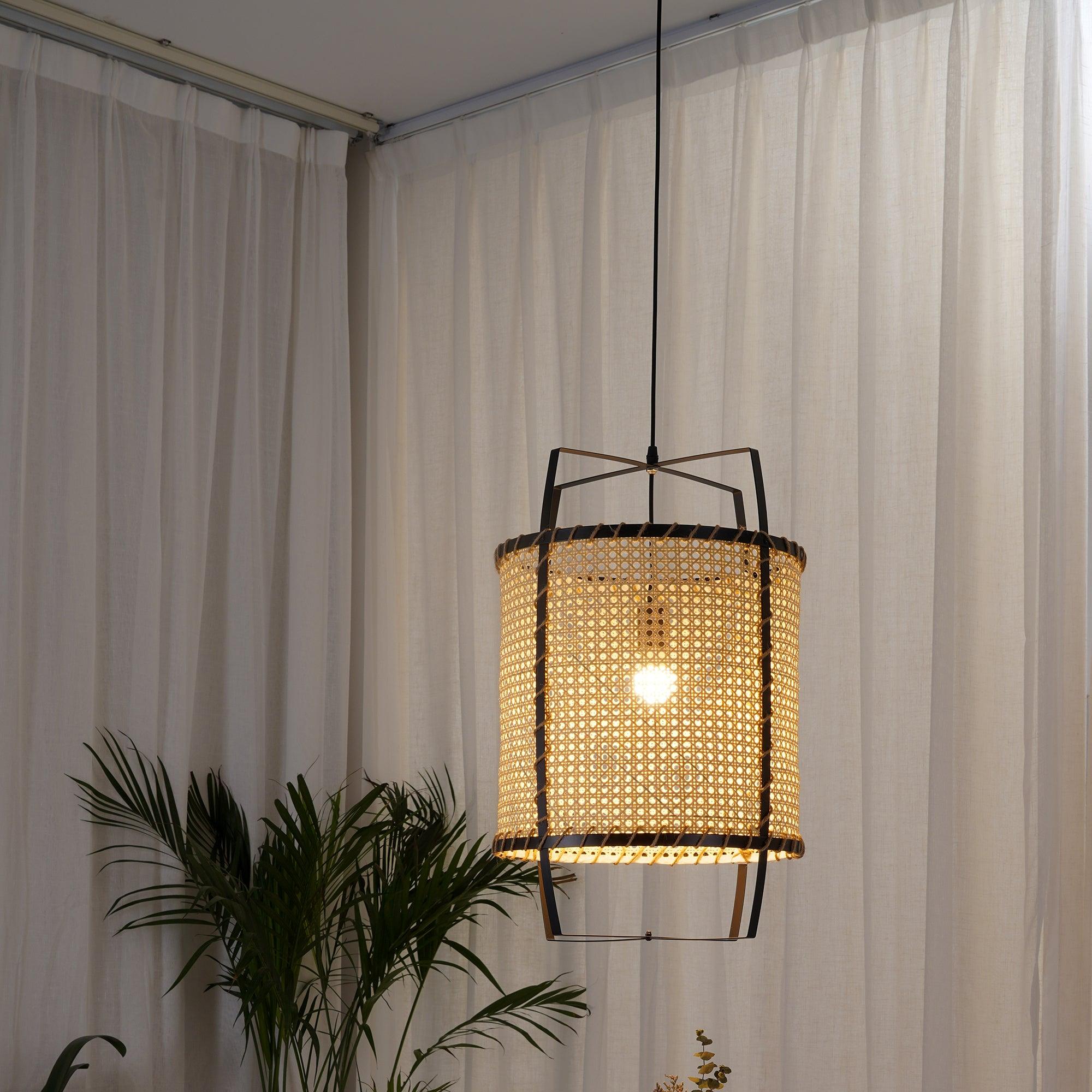 Solara Pendant Lamp Rattan Cane Frame Industrial - Letslighting