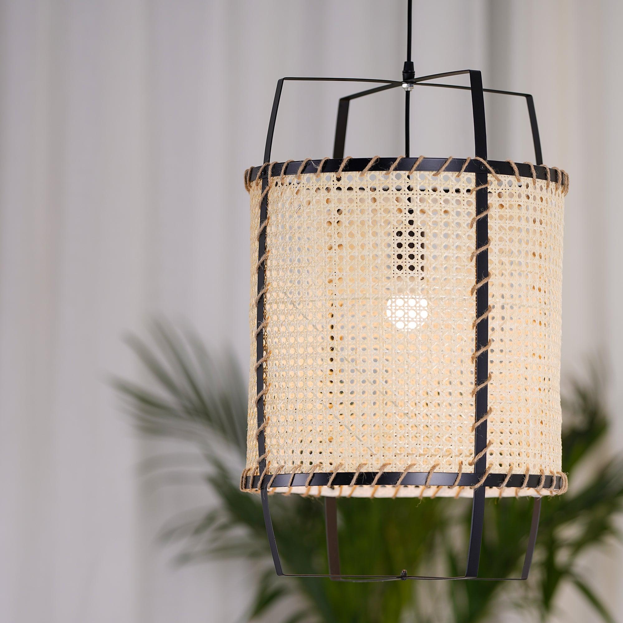 Solara Pendant Lamp Rattan Cane Frame Industrial - Letslighting