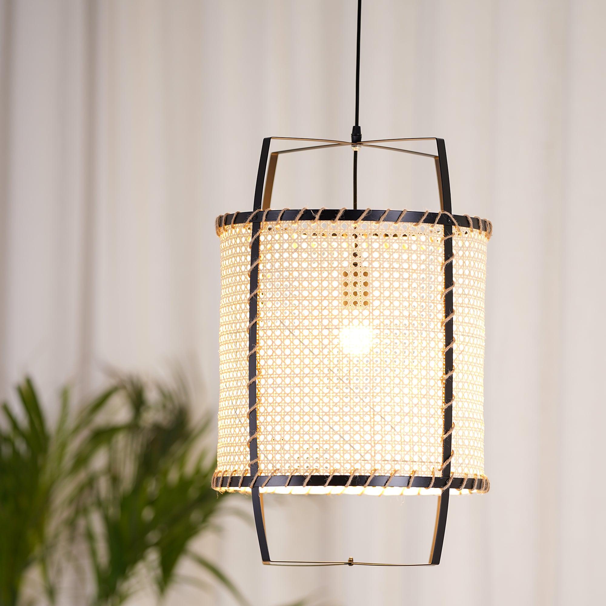 Solara Pendant Lamp Rattan Cane Frame Industrial - Letslighting