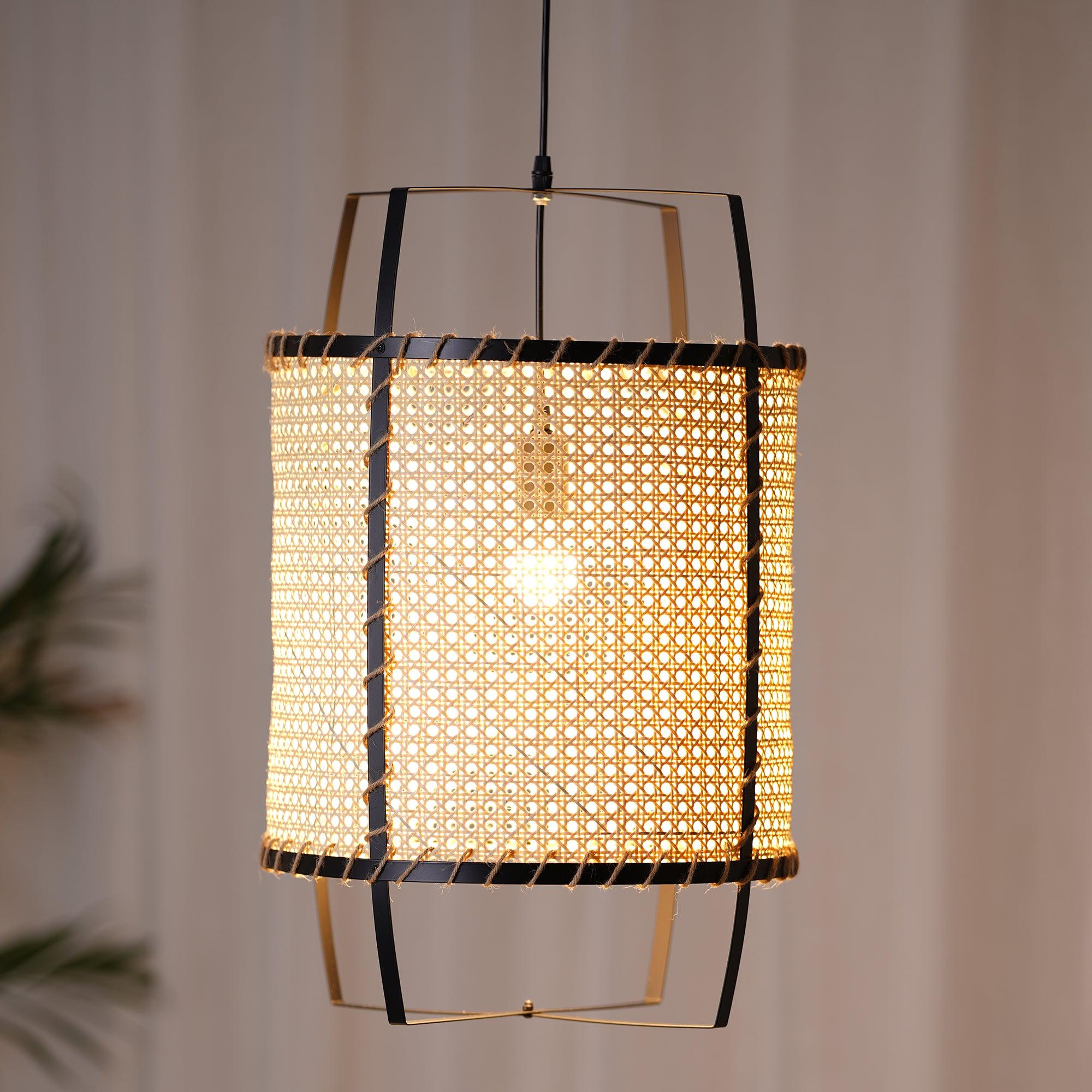Solara Pendant Lamp Rattan Cane Frame Industrial - Letslighting