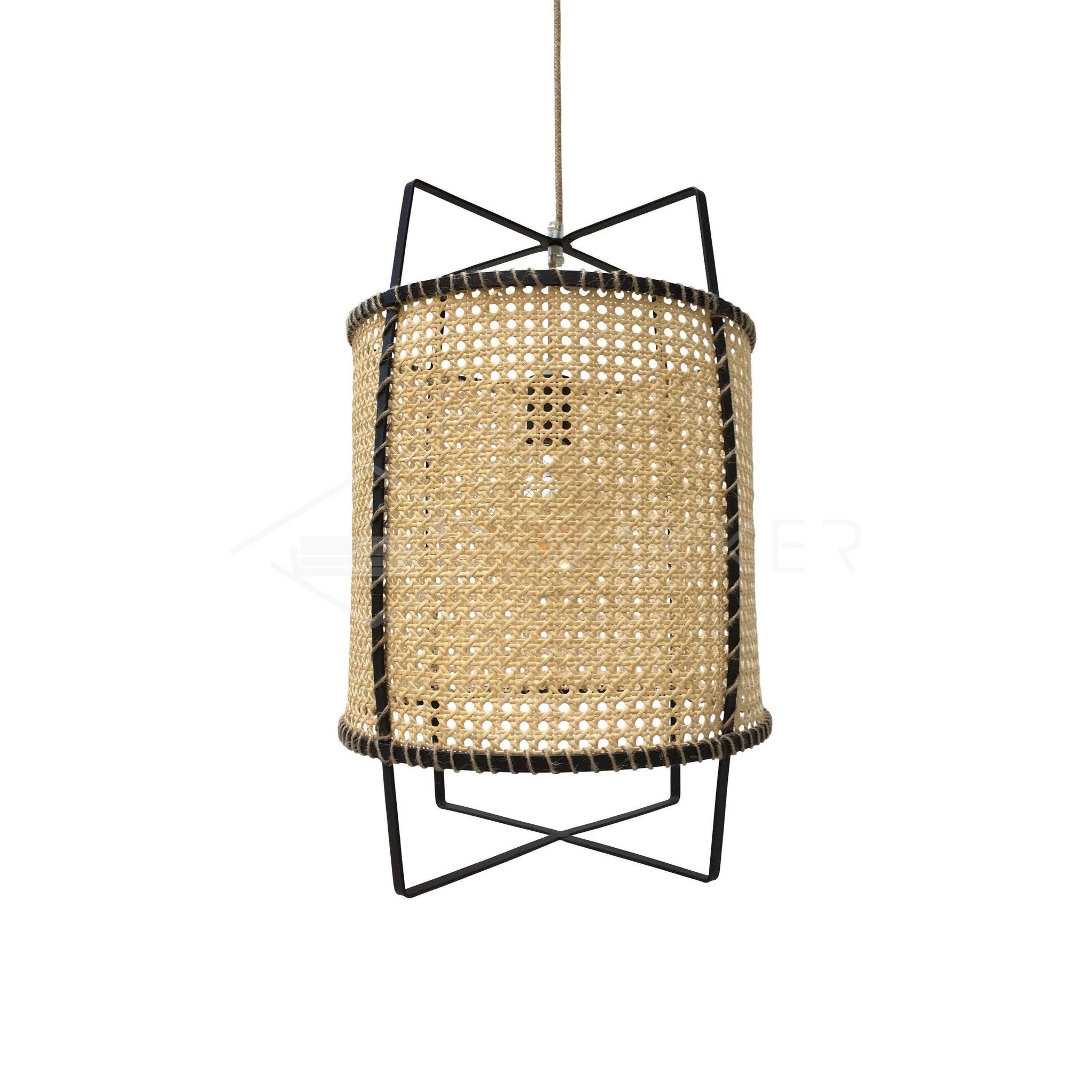 Solara Pendant Lamp Rattan Cane Frame Industrial - Letslighting