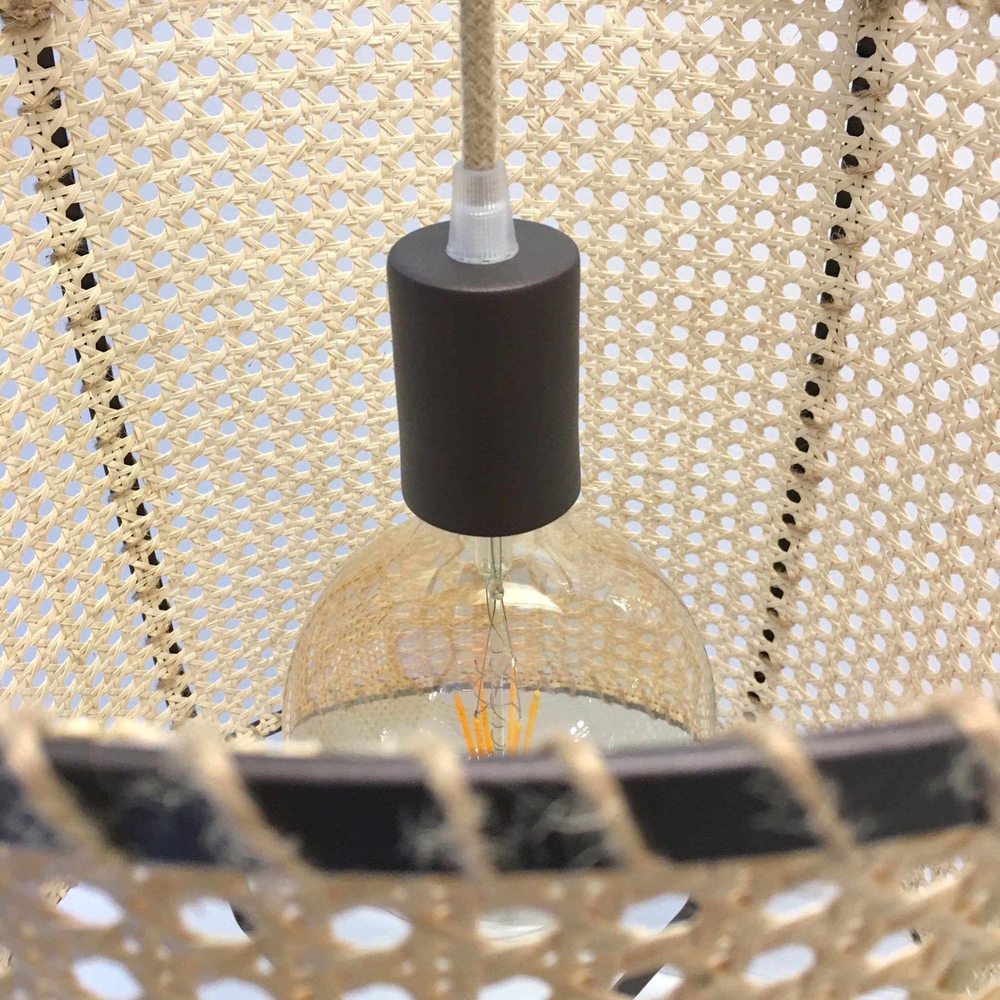 Solara Pendant Lamp Rattan Cane Frame Industrial - Letslighting