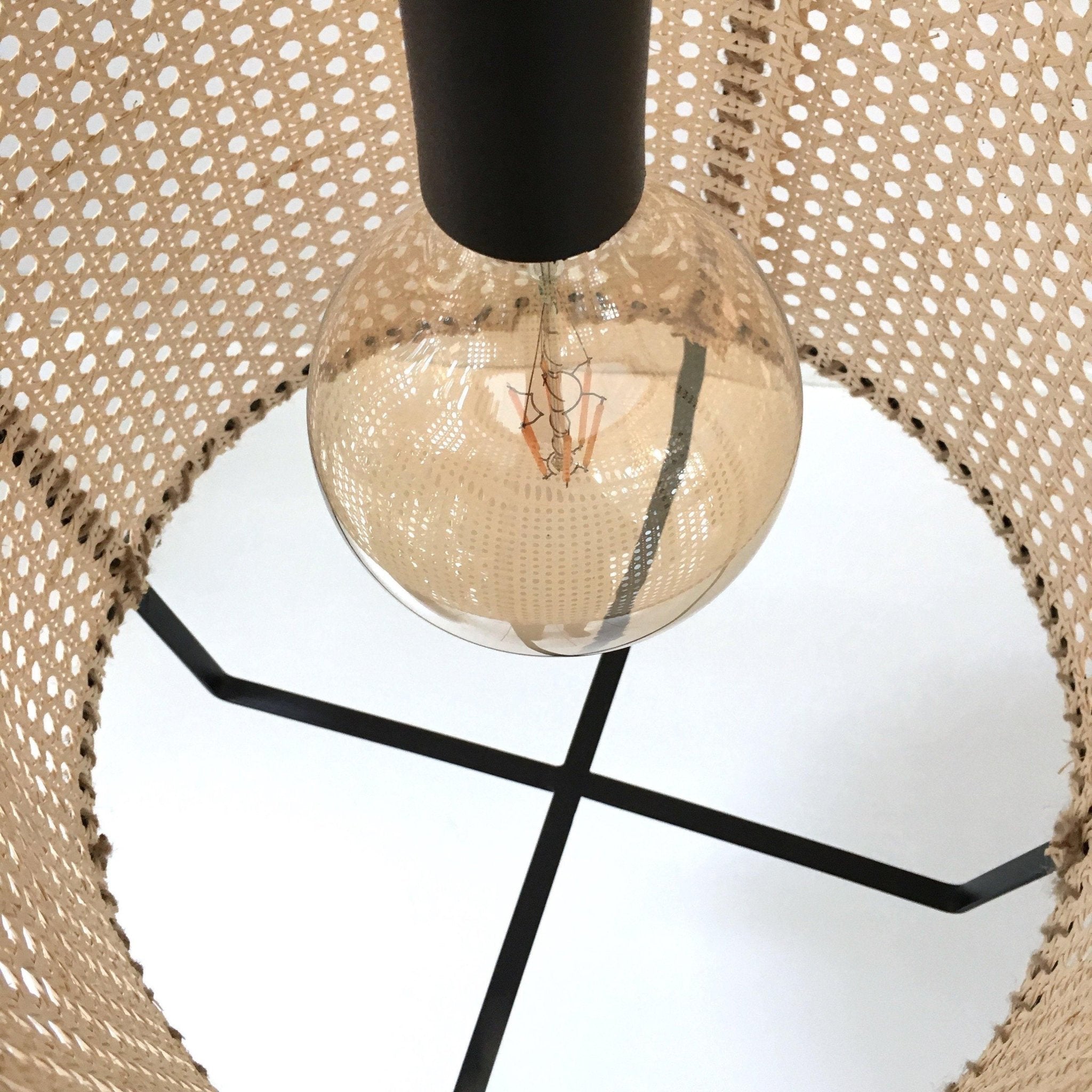 Solara Pendant Lamp Rattan Cane Frame Industrial - Letslighting
