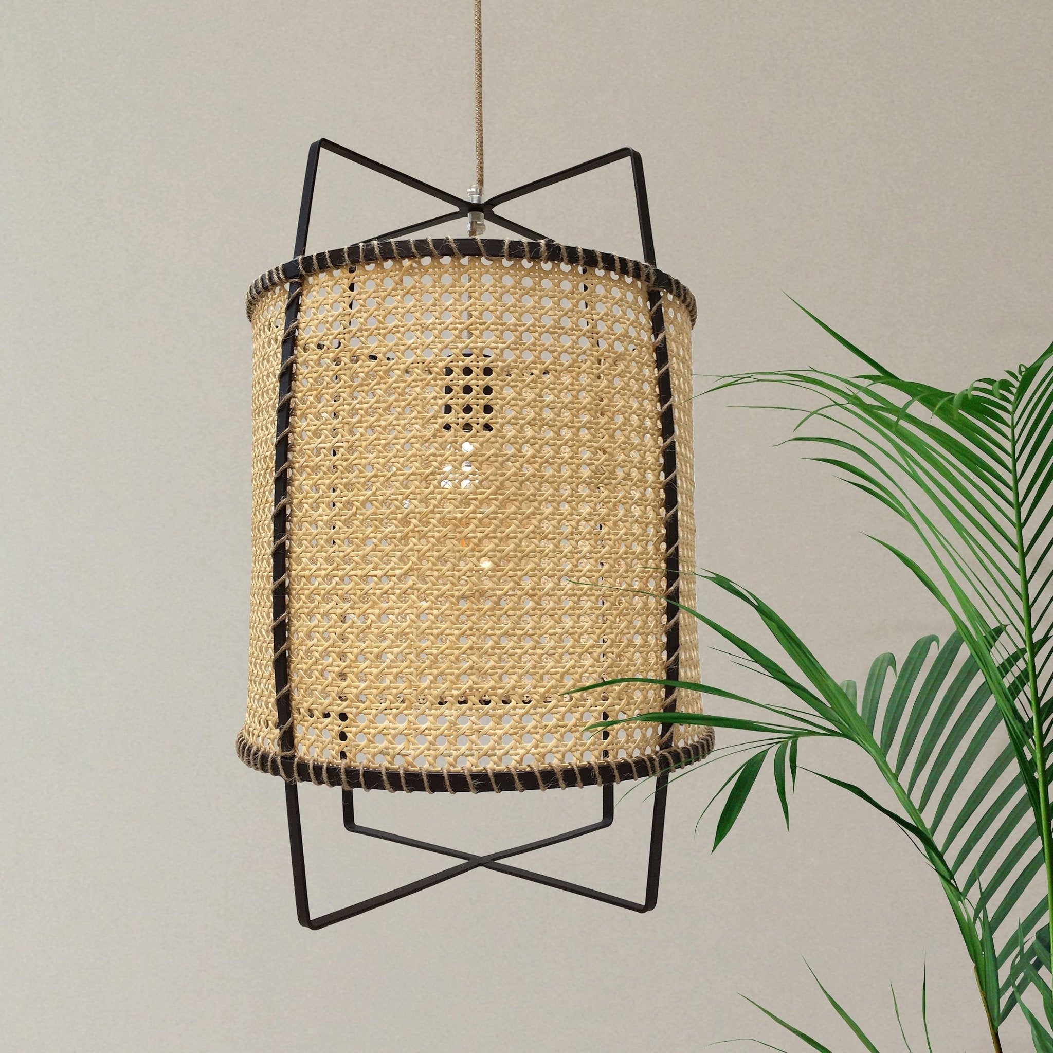 Solara Pendant Lamp Rattan Cane Frame Industrial - Letslighting