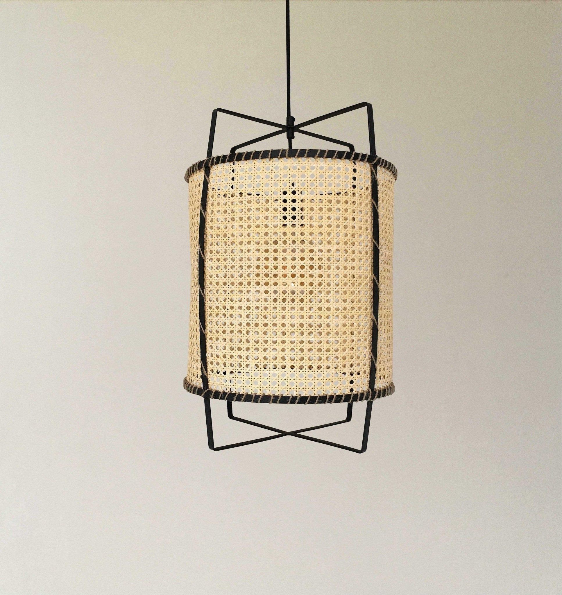 Solara Pendant Lamp Rattan Cane Frame Industrial - Letslighting