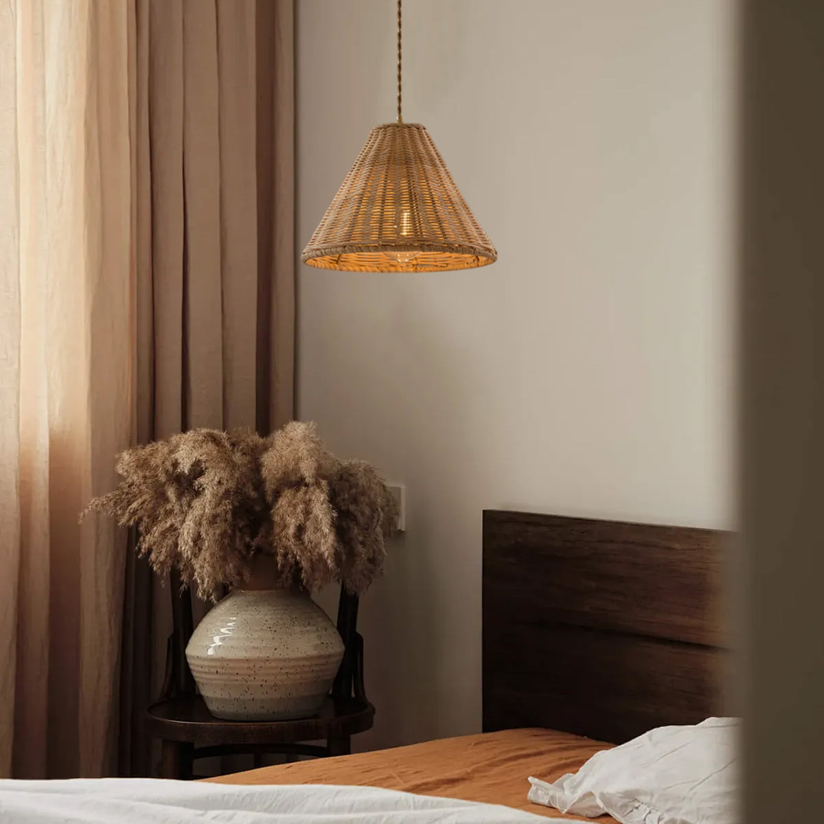 Pendant Lamp Rattan Shade and Body Cone Shape Natural Minimalist - Letslighting