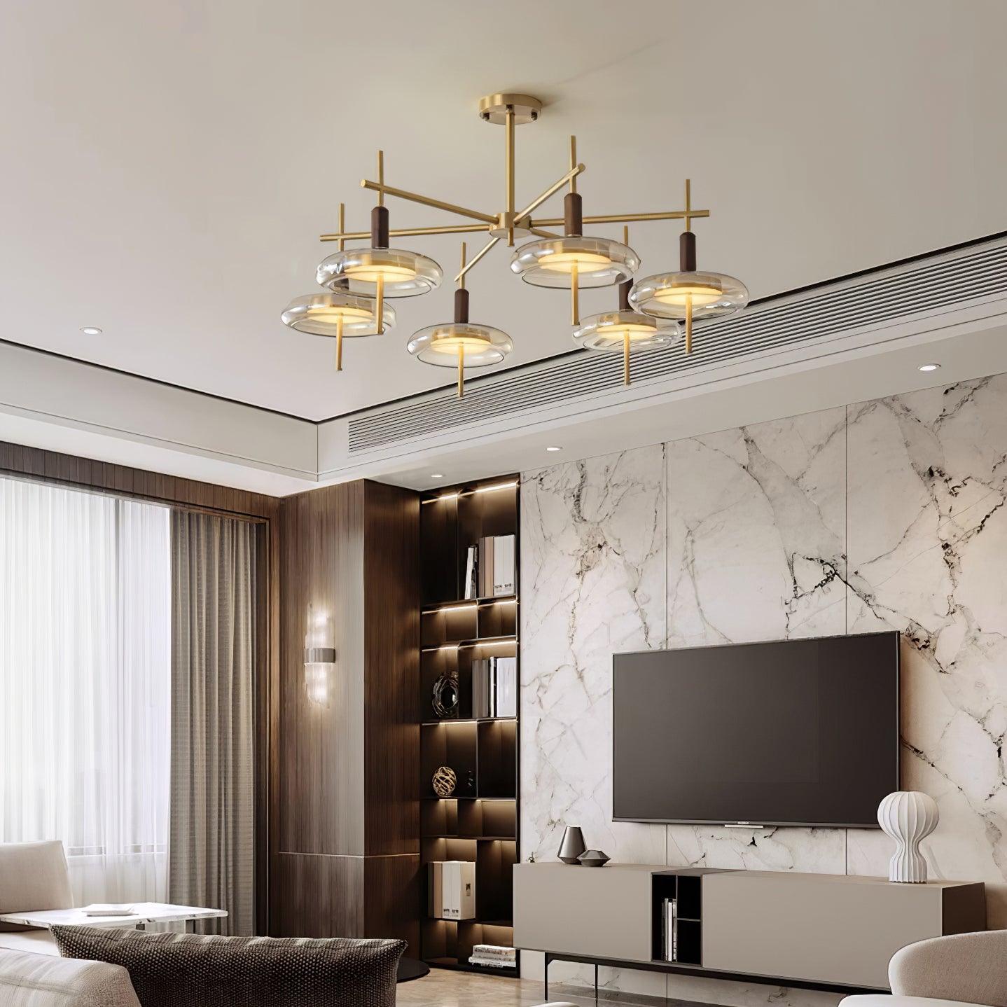 Redondo Chandelier Brass Glass LED Modern - Letslighting