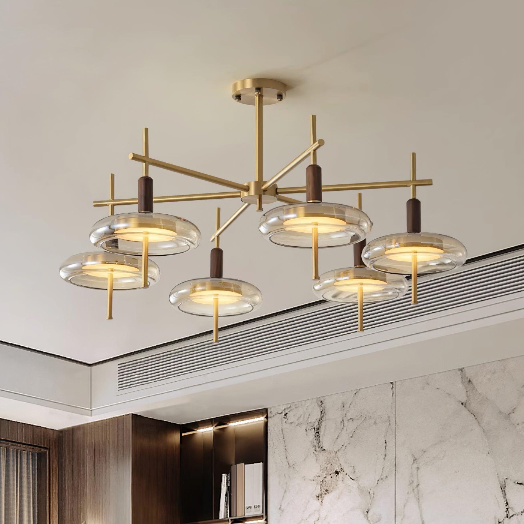 Redondo Chandelier Brass Glass LED Modern - Letslighting