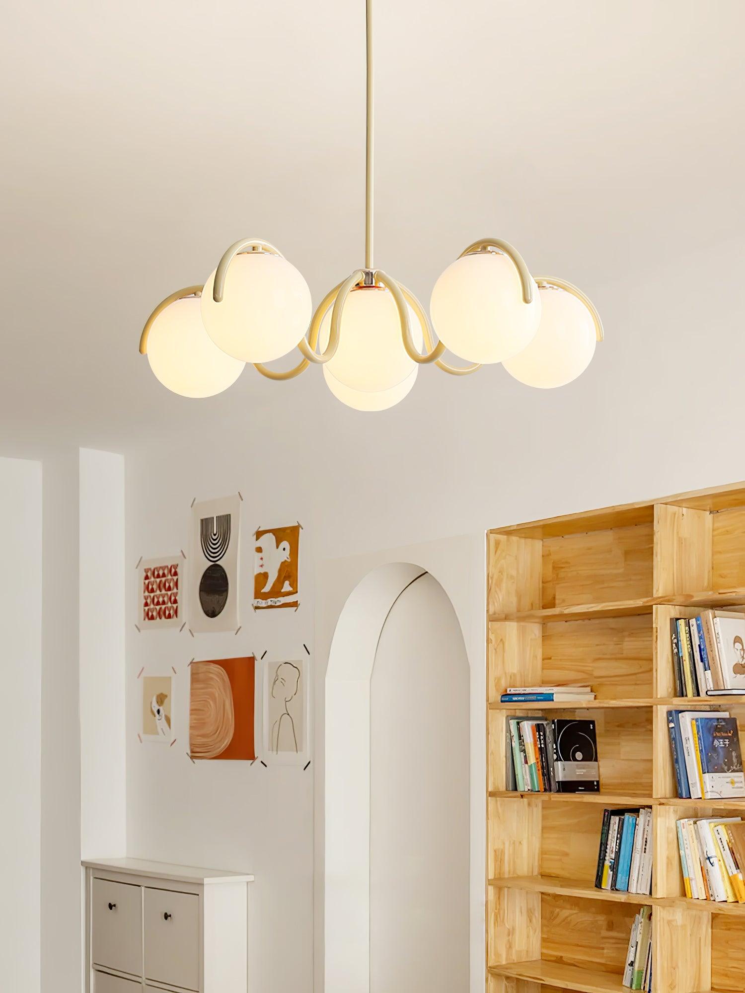 Lustra Chandelier White Glass Globes Curved Frame - Letslighting