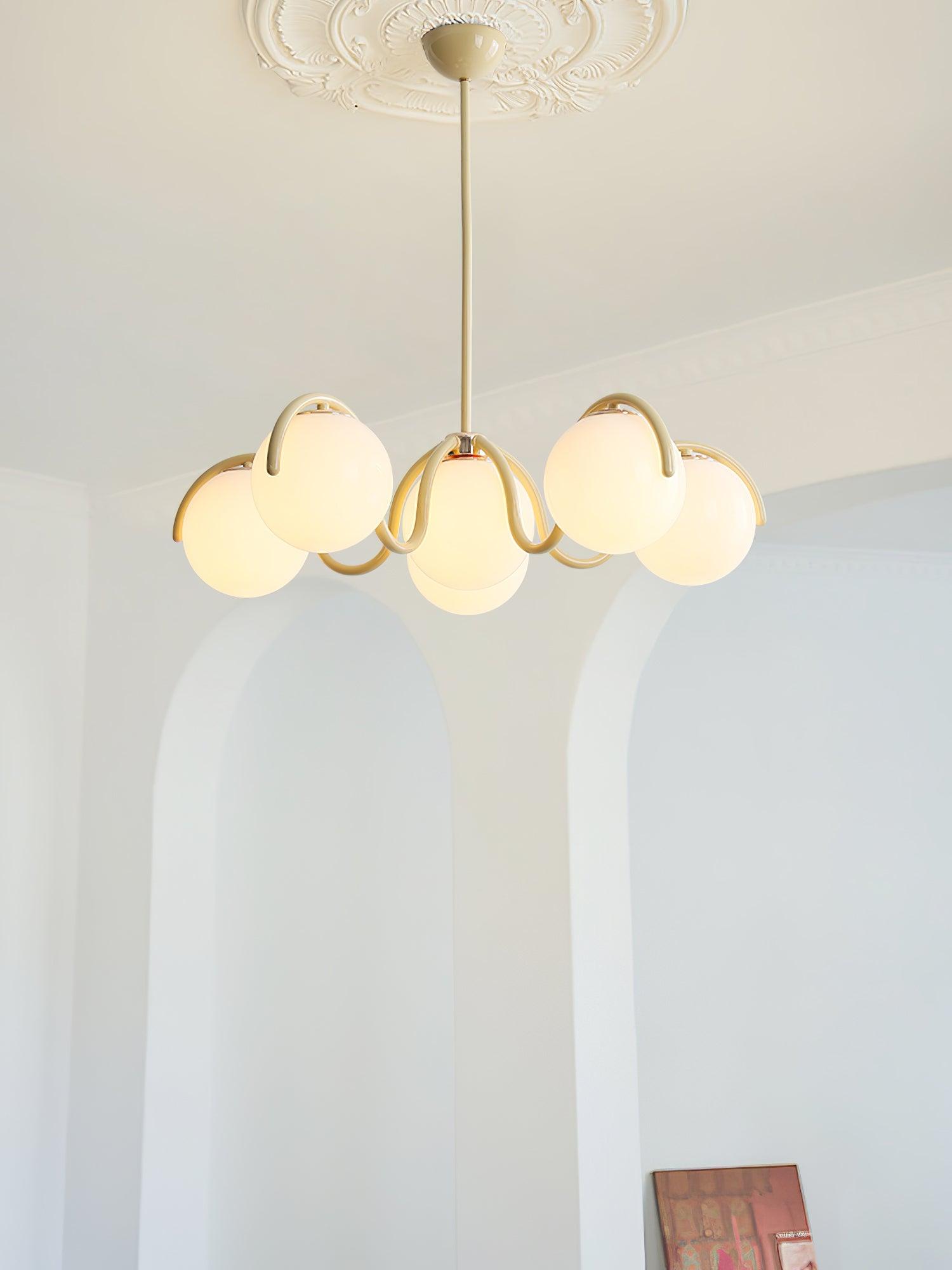 Lustra Chandelier White Glass Globes Curved Frame - Letslighting