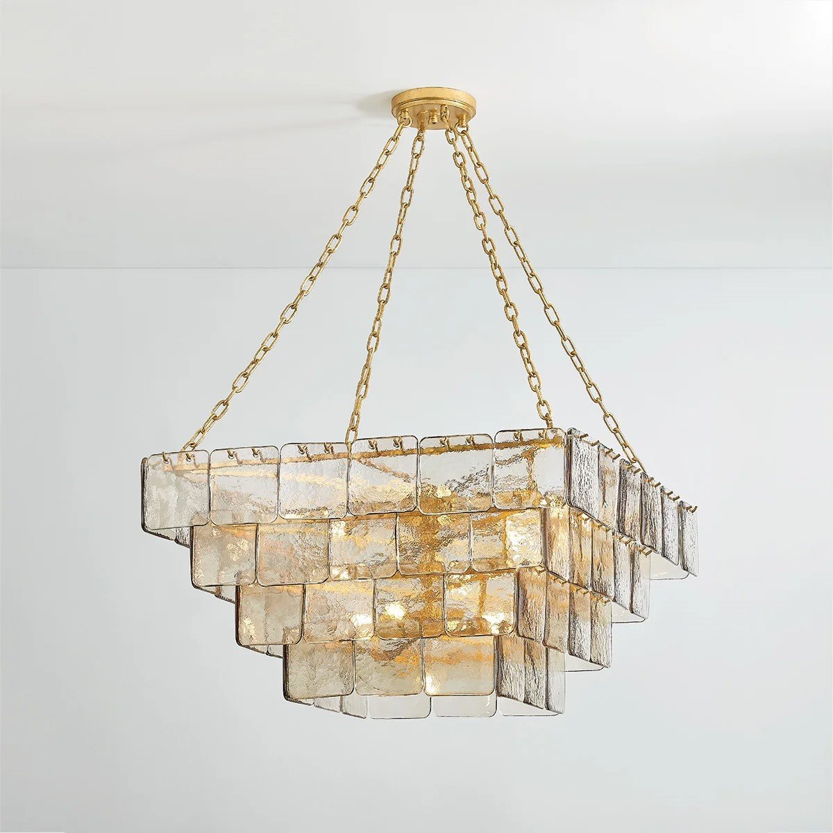 Aurora Chandelier Chain Champagne Piastre Glass Tiered