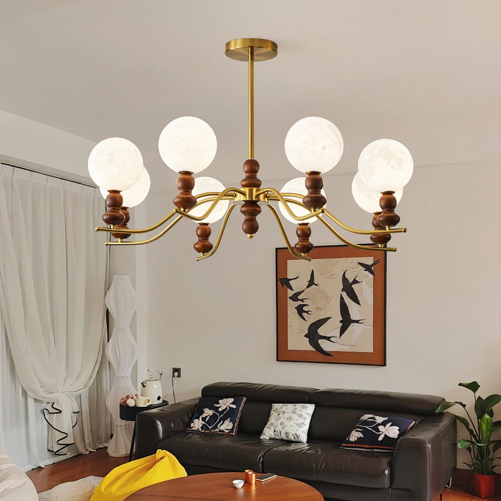 Lustra Chandelier Brass Wood Globe Classic - Letslighting