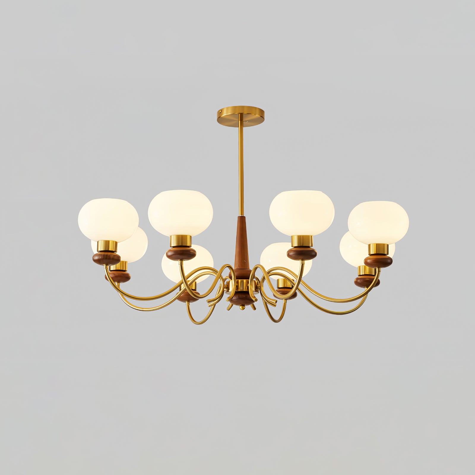 Lustra Chandelier Brass Wood Globe Classic - Letslighting