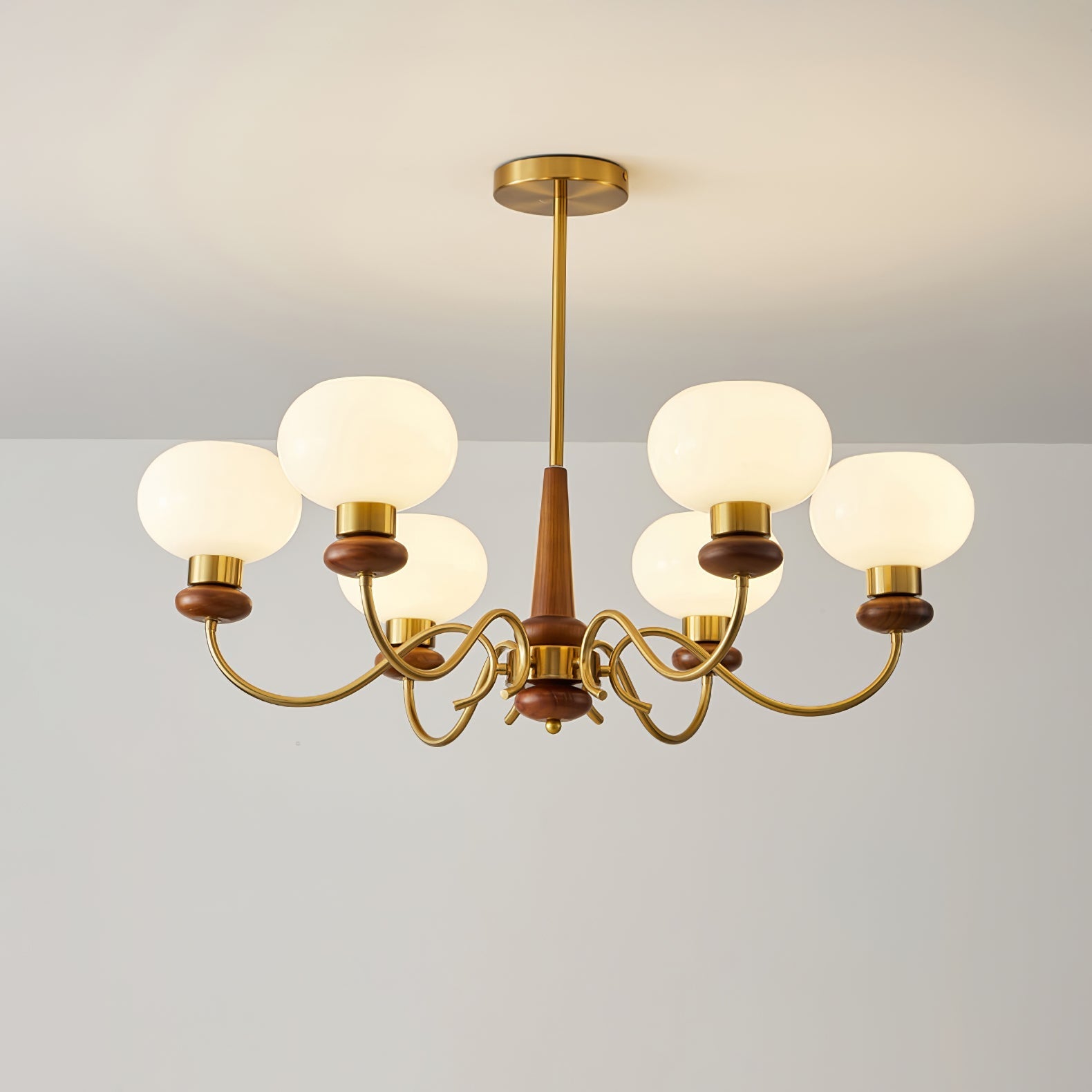 Lustra Chandelier Brass Wood Globe Classic - Letslighting