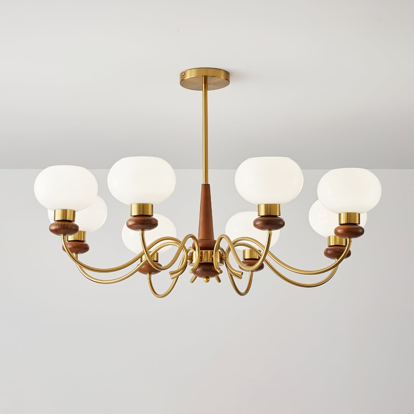 Lustra Chandelier Brass Wood Globe Classic - Letslighting