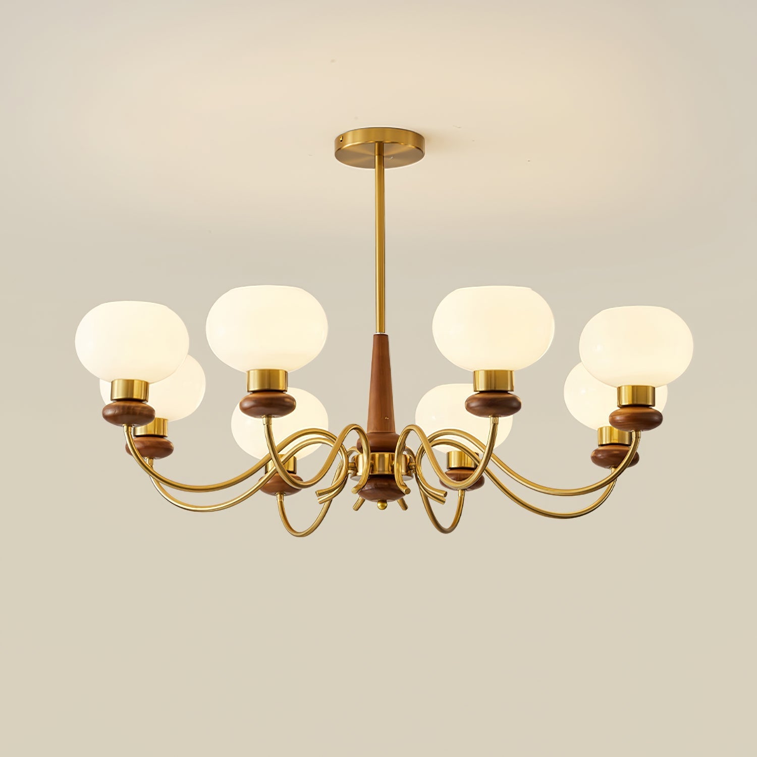 Lustra Chandelier Brass Wood Globe Classic - Letslighting