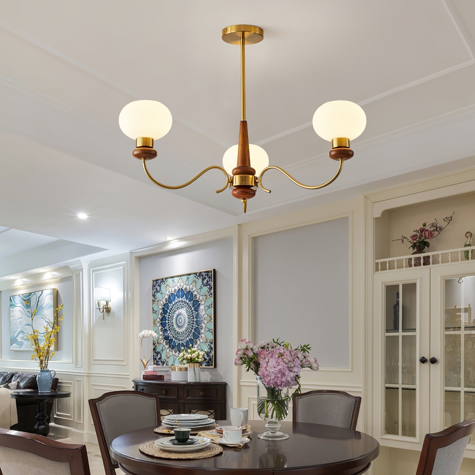 Lustra Chandelier Brass Wood Globe Classic - Letslighting