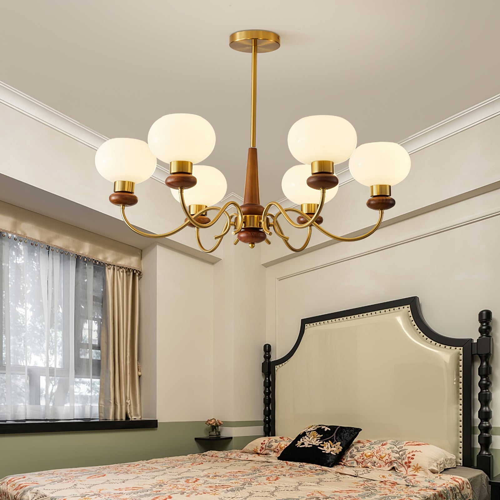 Lustra Chandelier Brass Wood Globe Classic - Letslighting