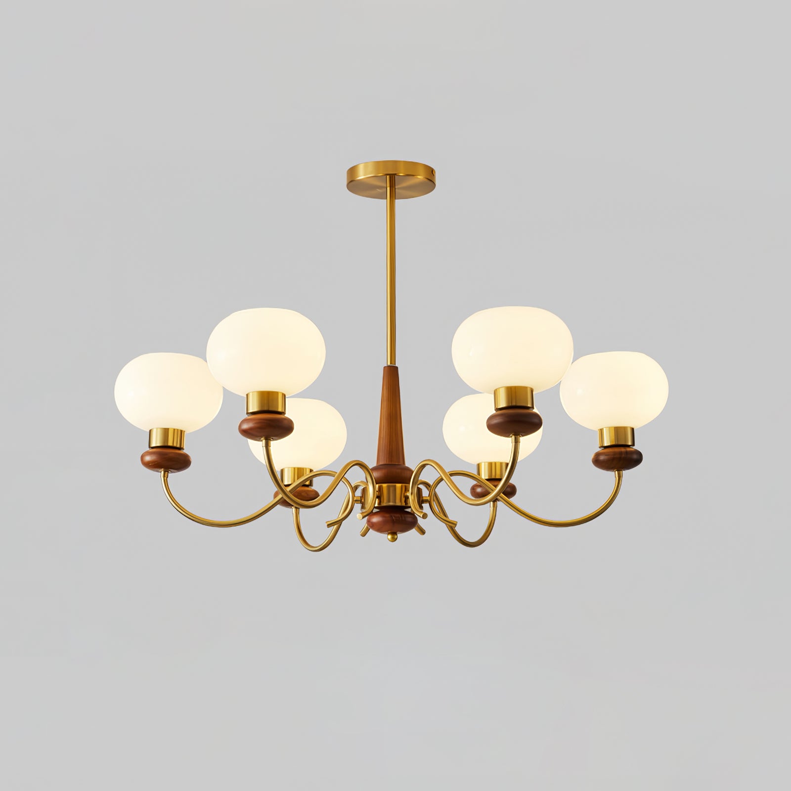 Lustra Chandelier Brass Wood Globe Classic - Letslighting