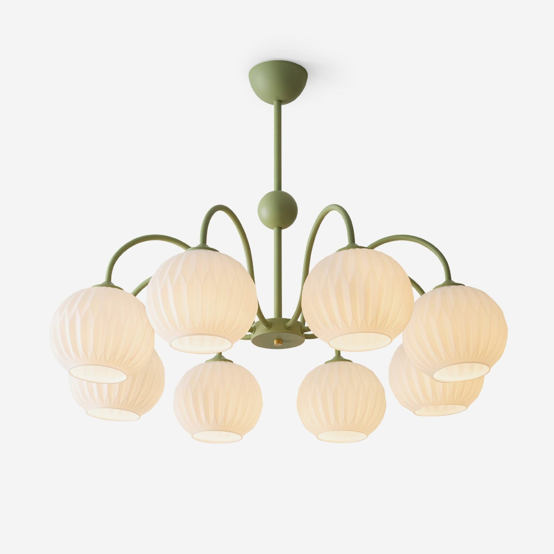 Lustra Chandelier Green Ribbed Glass Modern 8-Light - Letslighting
