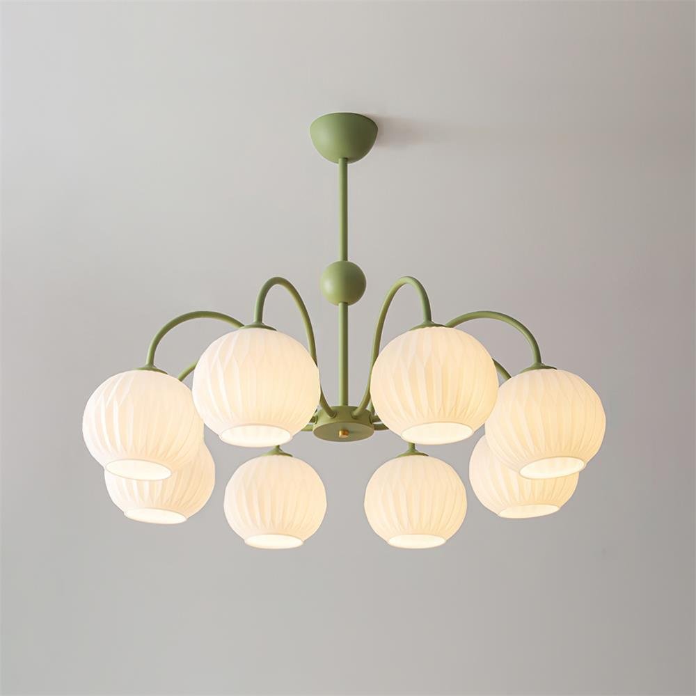 Lustra Chandelier Green Ribbed Glass Modern 8-Light - Letslighting