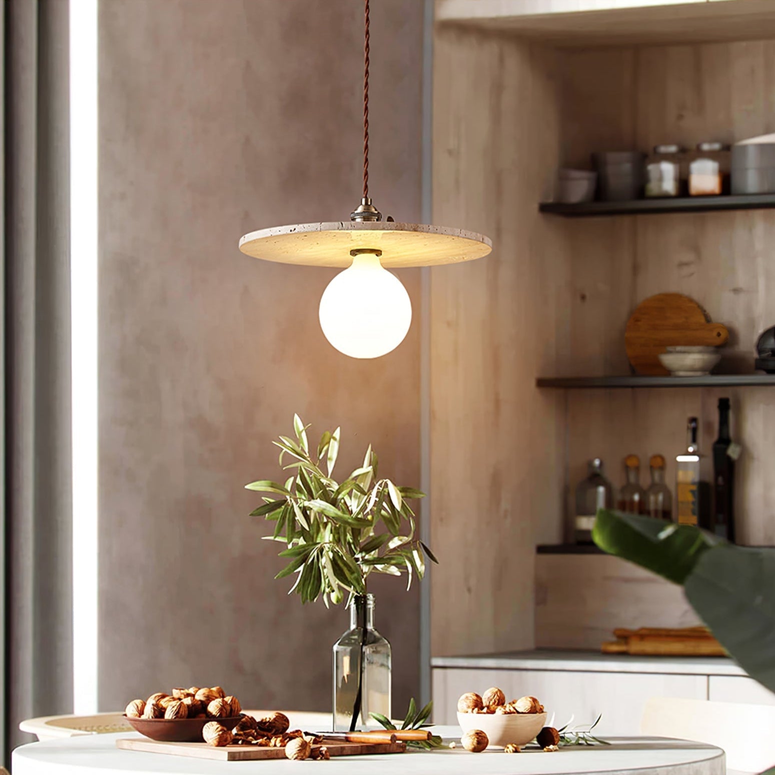 Nico Minimalist Travertine Pendant Light