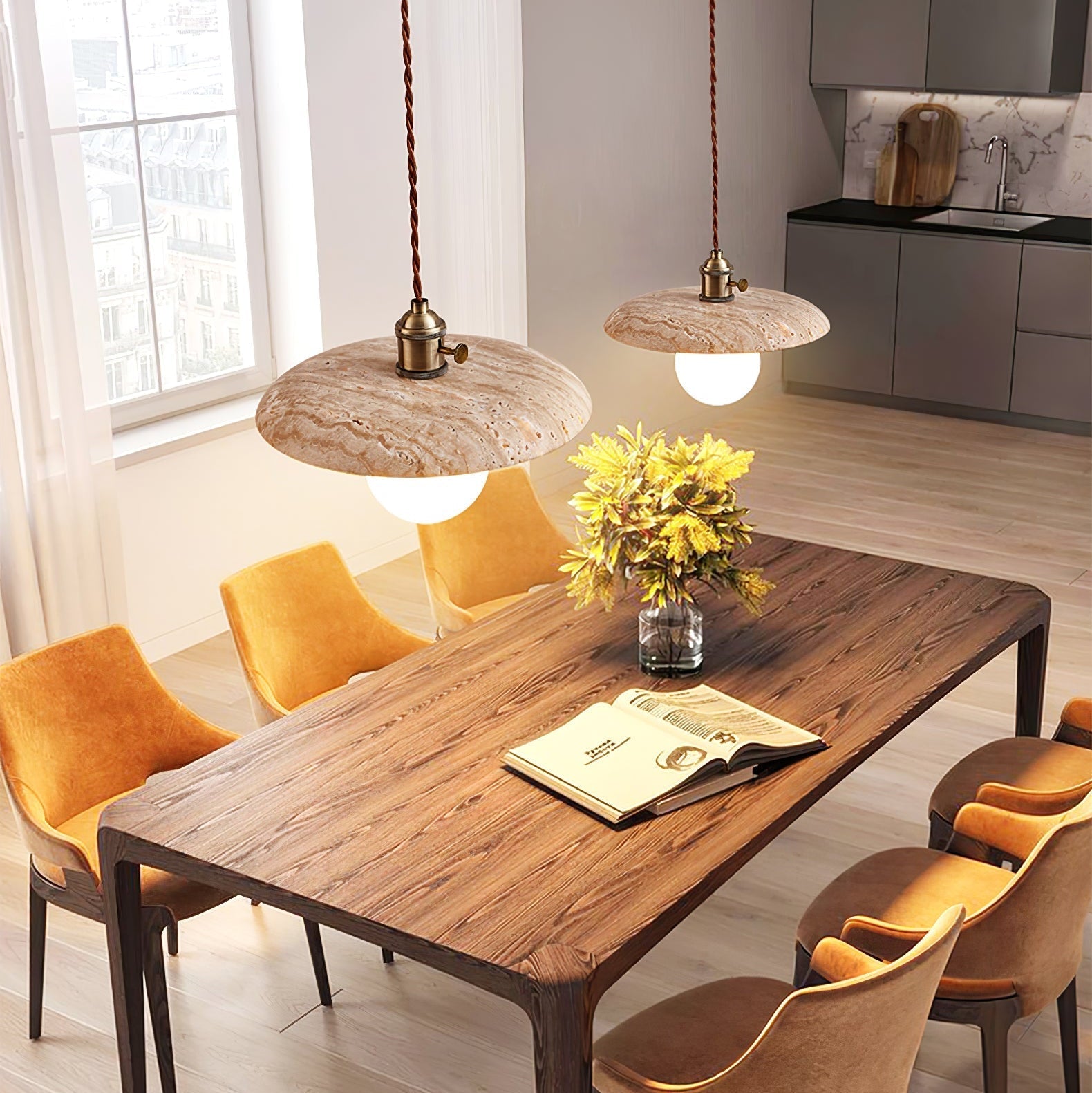 Nico Minimalist Travertine Pendant Light