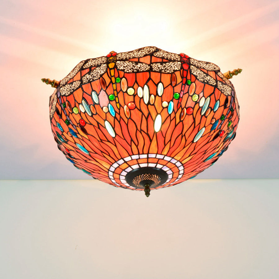 Tiffany Vintage Red Bottom Design Flush Mount Ceiling Light Living Room - Letslighting