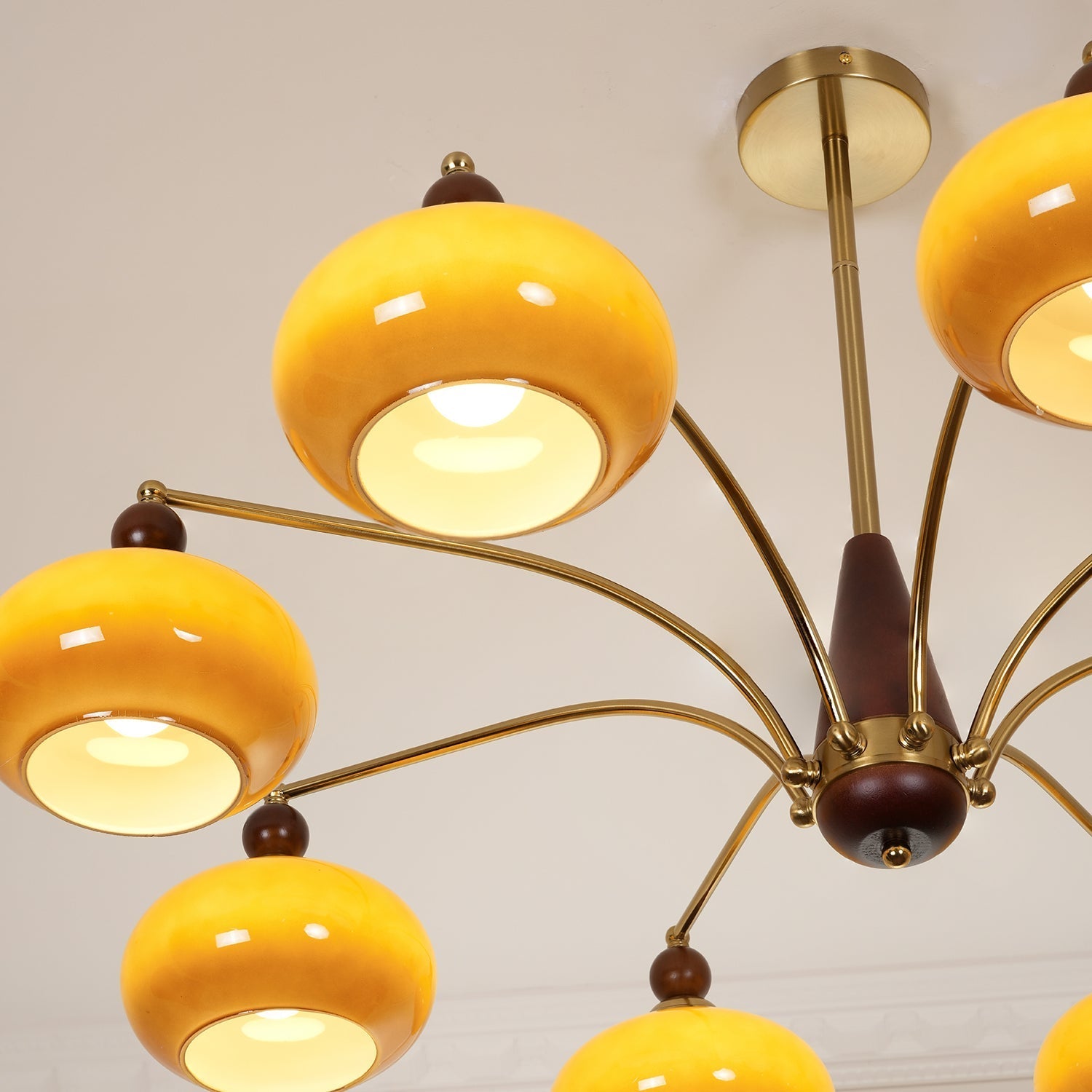 Lustra Pendant Lamp Retro Yellow Glass Brass - Letslighting