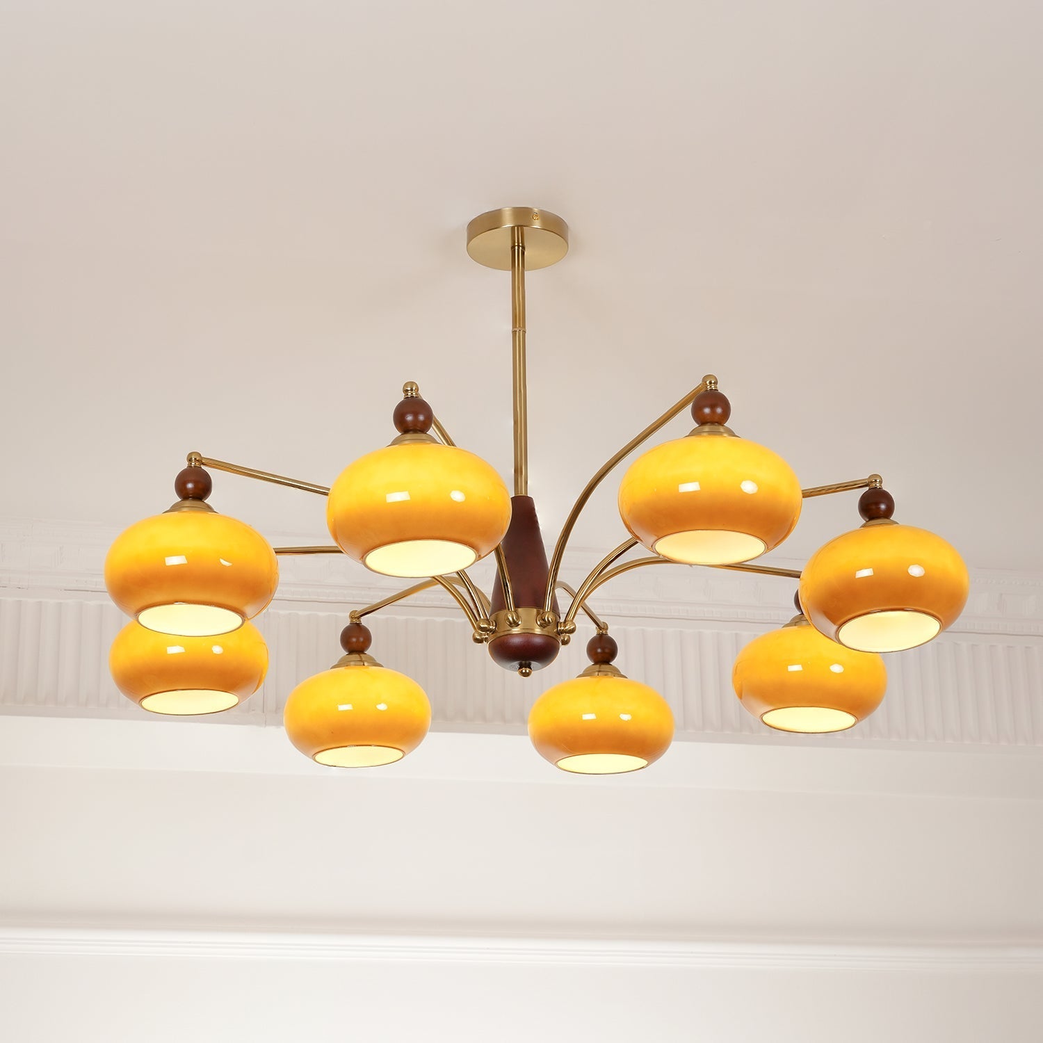 Lustra Pendant Lamp Retro Yellow Glass Brass - Letslighting